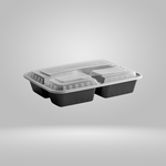 Acko - Food Packer Acko - 3-Compartment Black Rectangular Food Containers with Clear Lid