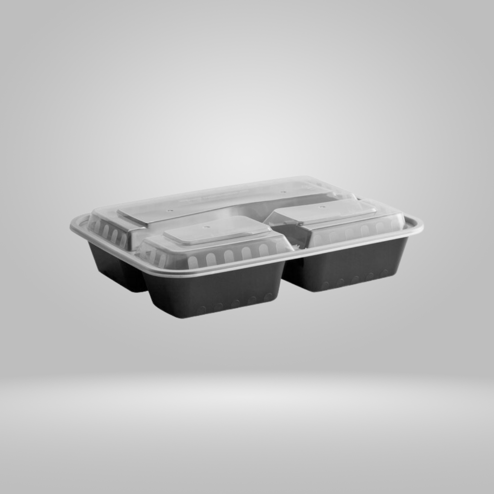 Acko - Food Packer Acko - 3-Compartment Black Rectangular Food Containers with Clear Lid 150 sets/case