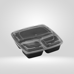 Gladway Gladway - 3-Compartment Black Square Combo Microwaveable Container w/ Clear Lid