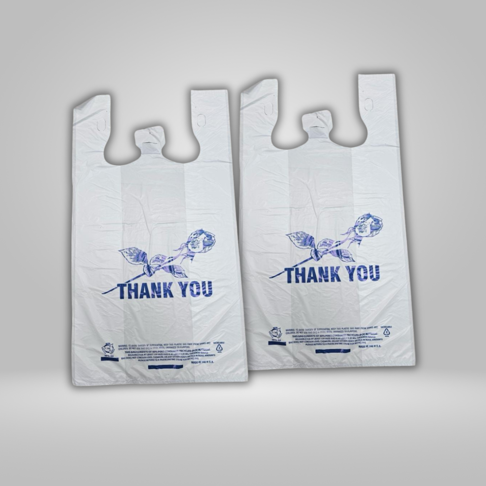 D & J D & J - White T-Sack, Thank you (w/ Blue Rose) 12 x 7 x 22 - 200 pcs/case