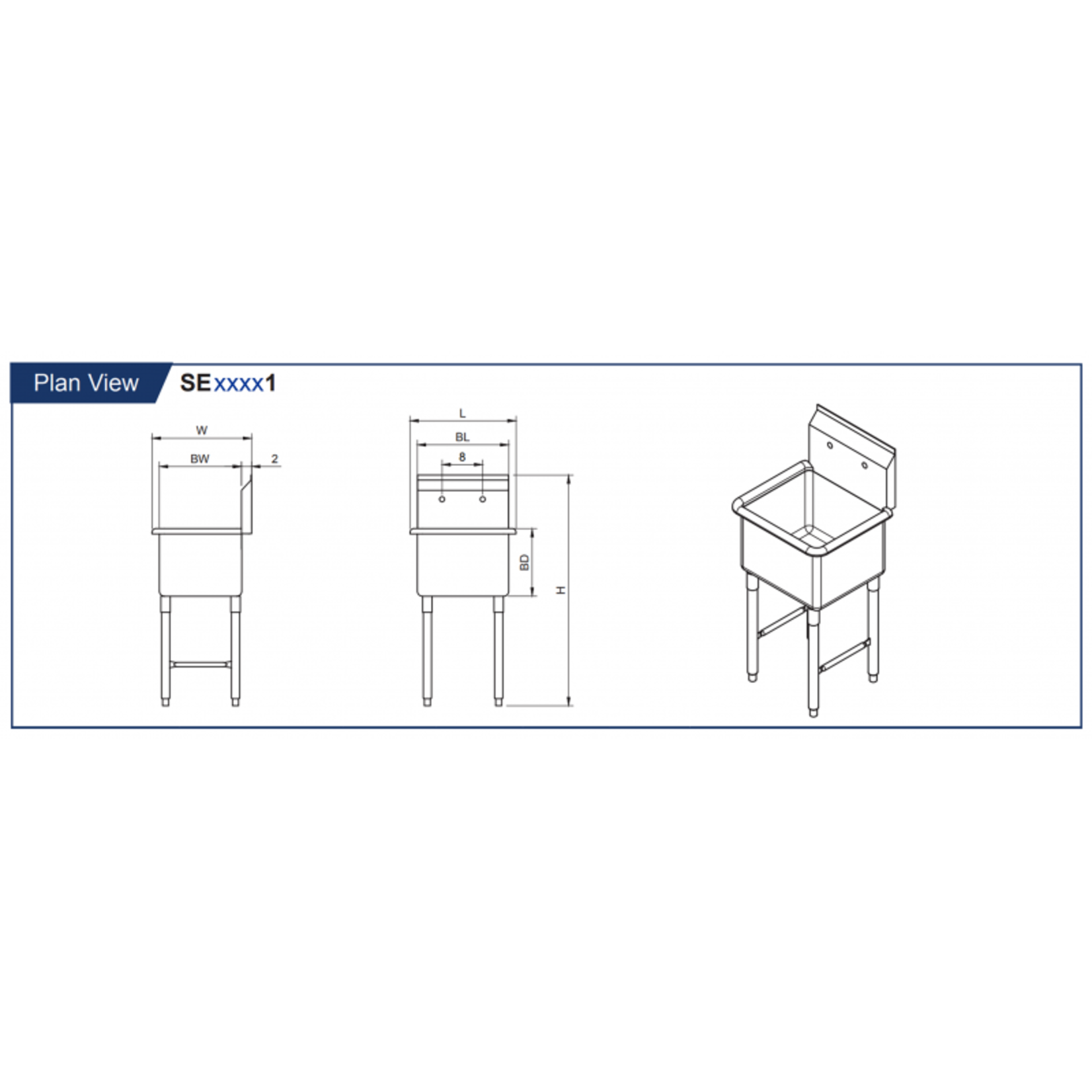 GSW USA GSW - 1 Compartment Sink - No Drain Board