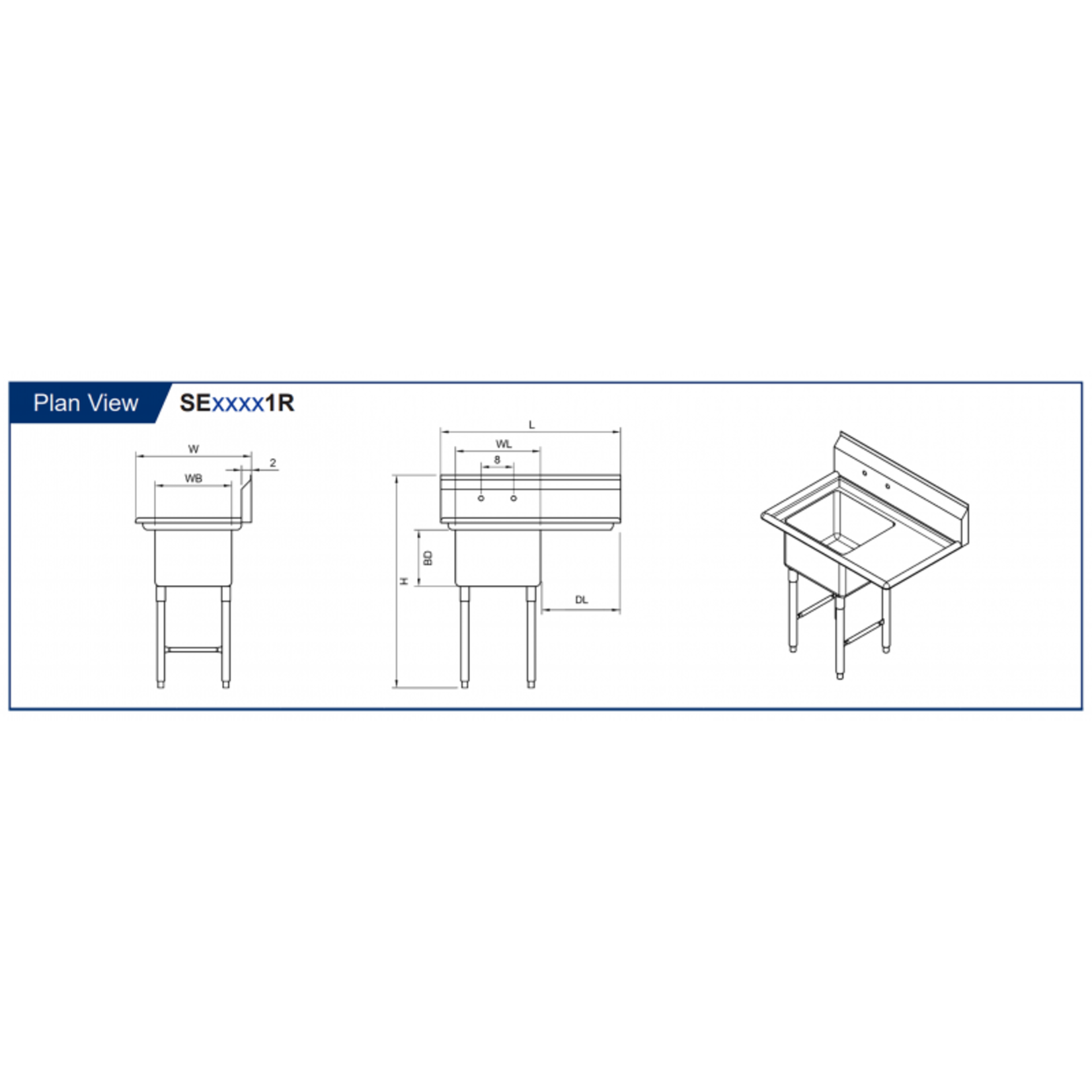 GSW USA GSW - 1 Compartment Sink - Right Drain Board