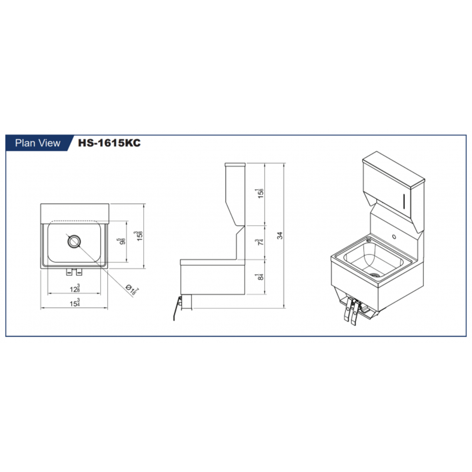 GSW USA GSW - Hand Sink With Knee Operated Valve, Towel Dispenser (HS-CFO) & Soap Dispenser (AA-138)