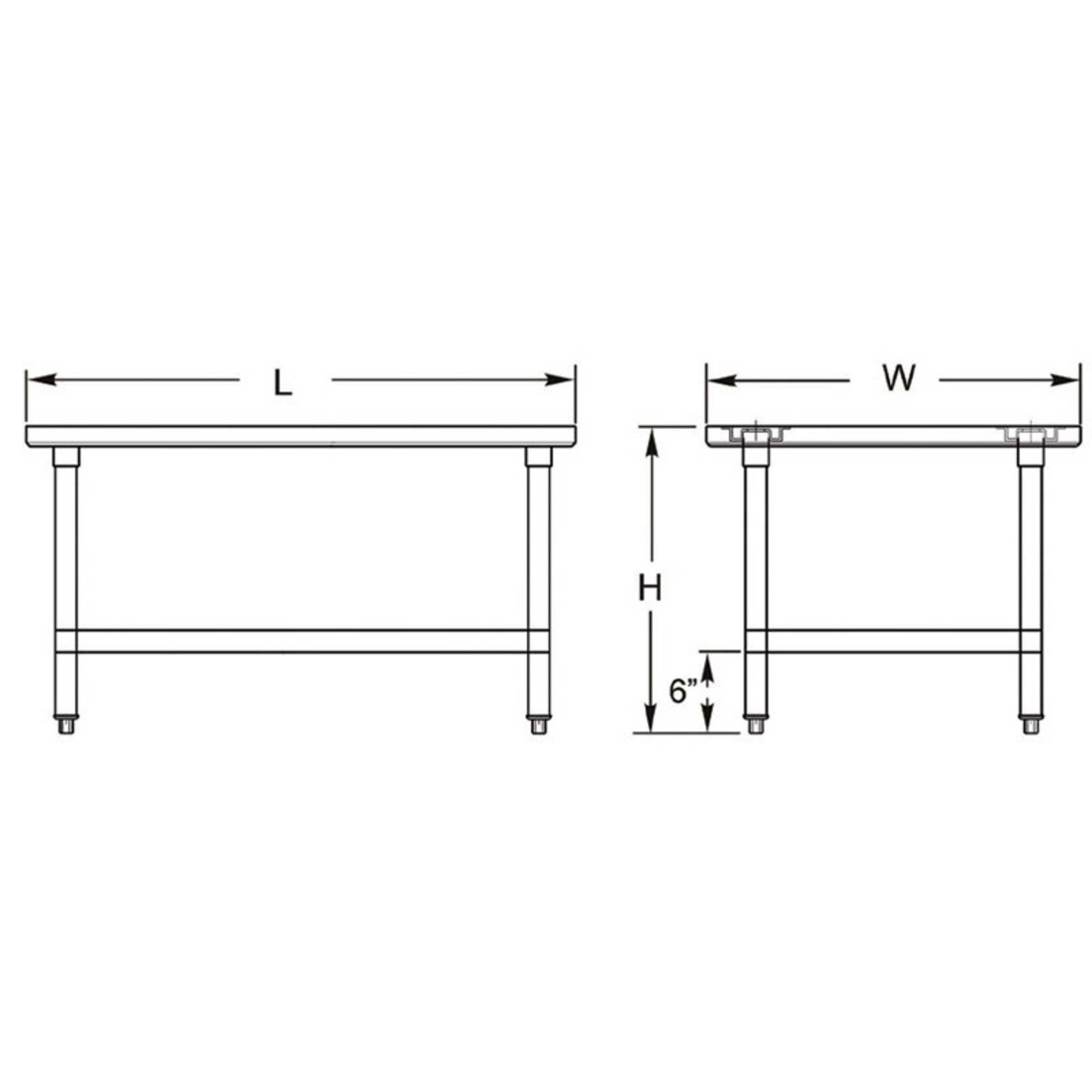 GSW USA GSW - Economy Work Table - Stainless Steel Top, Galvanized Undershelf