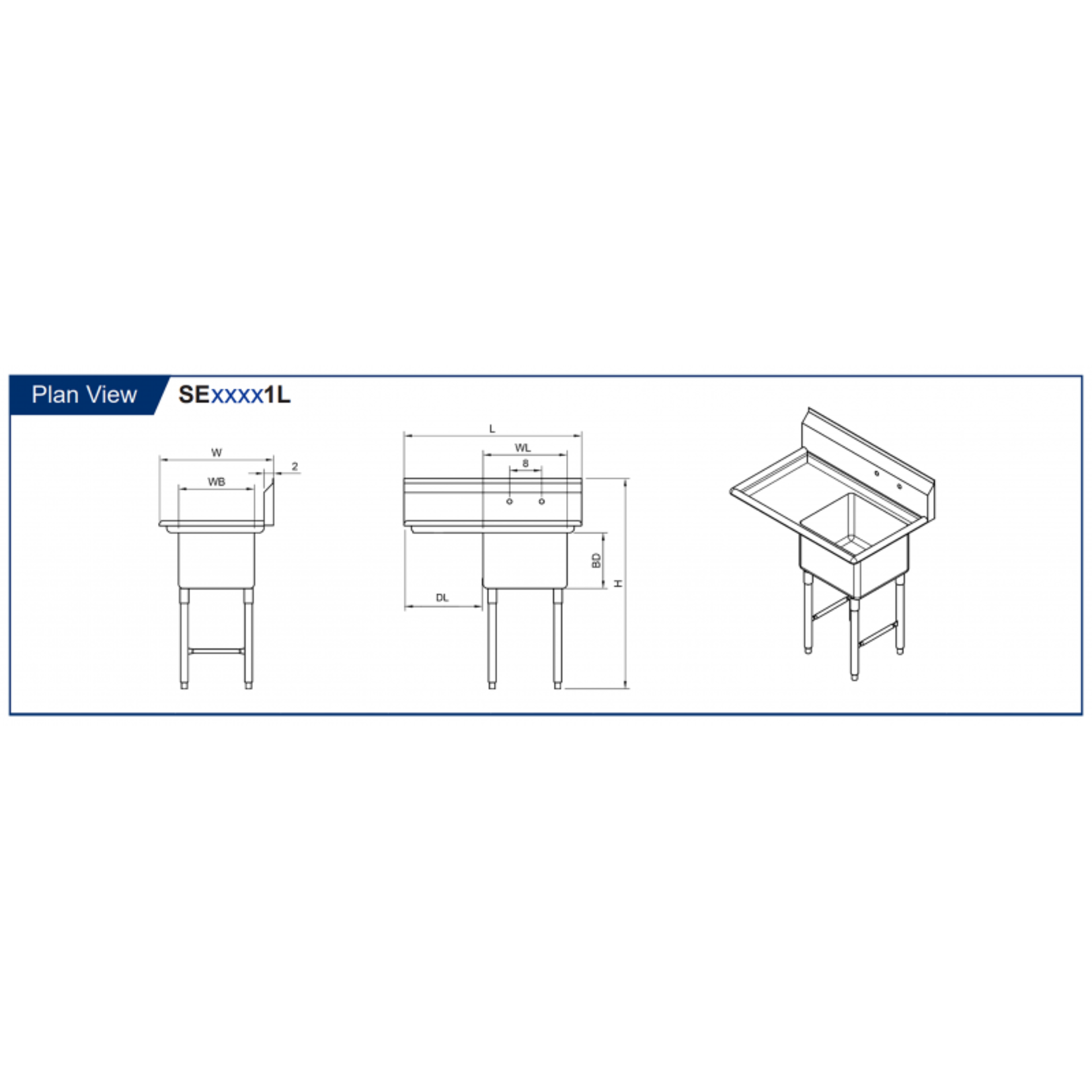 GSW USA GSW - 1 Compartment Sink - Left Drain Board