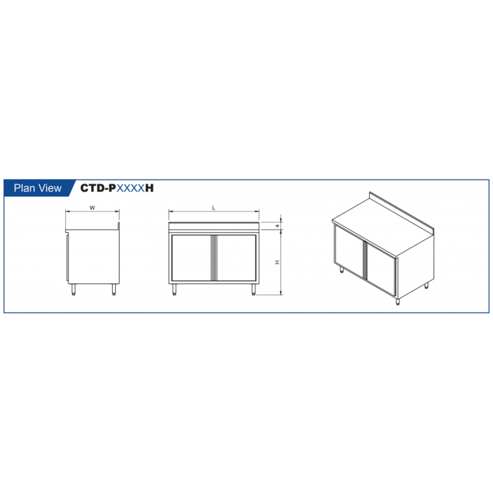 GSW USA GSW - 4" Rear Upturn Enclosed Work Table - Hinged Doors