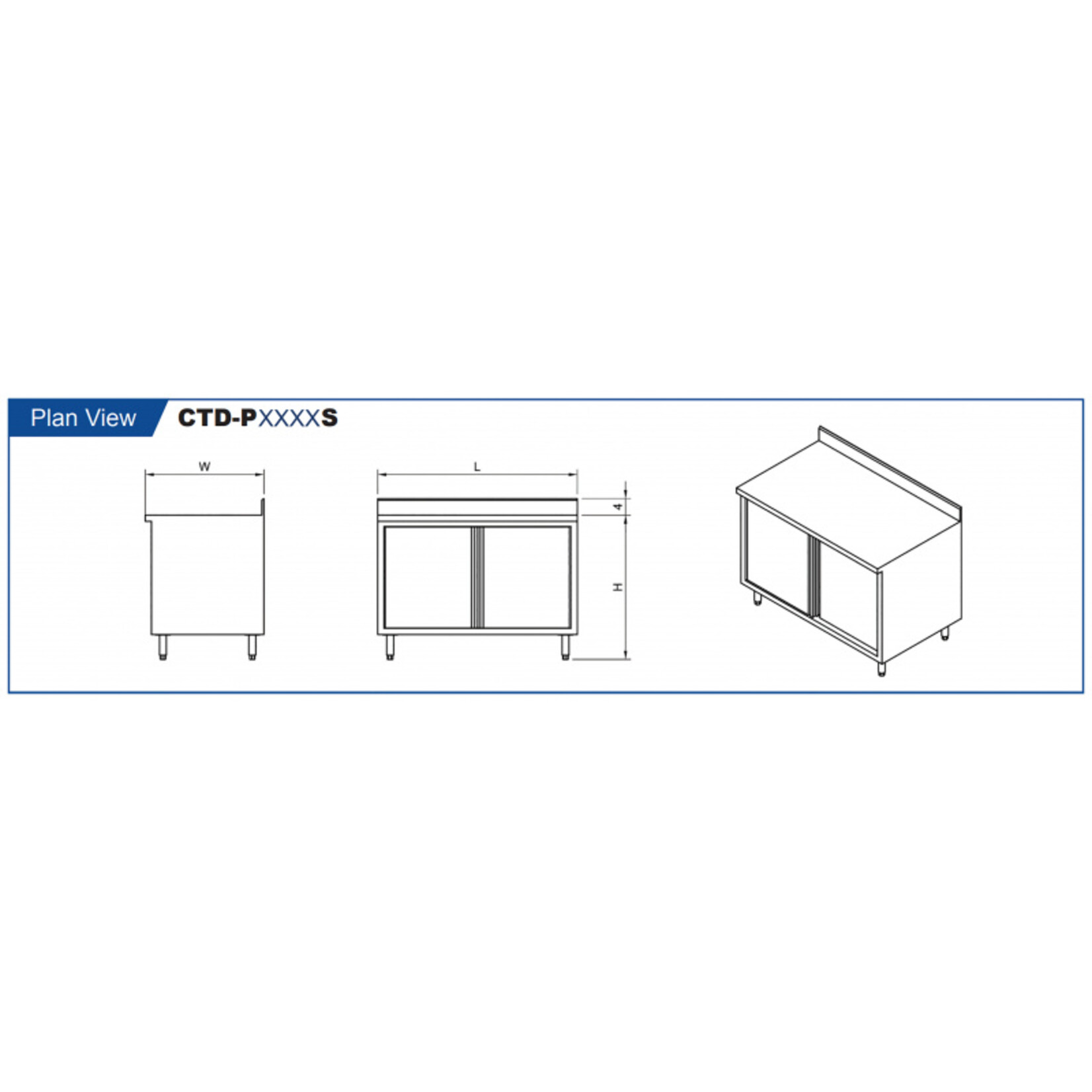 GSW USA GSW - 4" Rear Upturn Enclosed Work Table - Sliding Doors