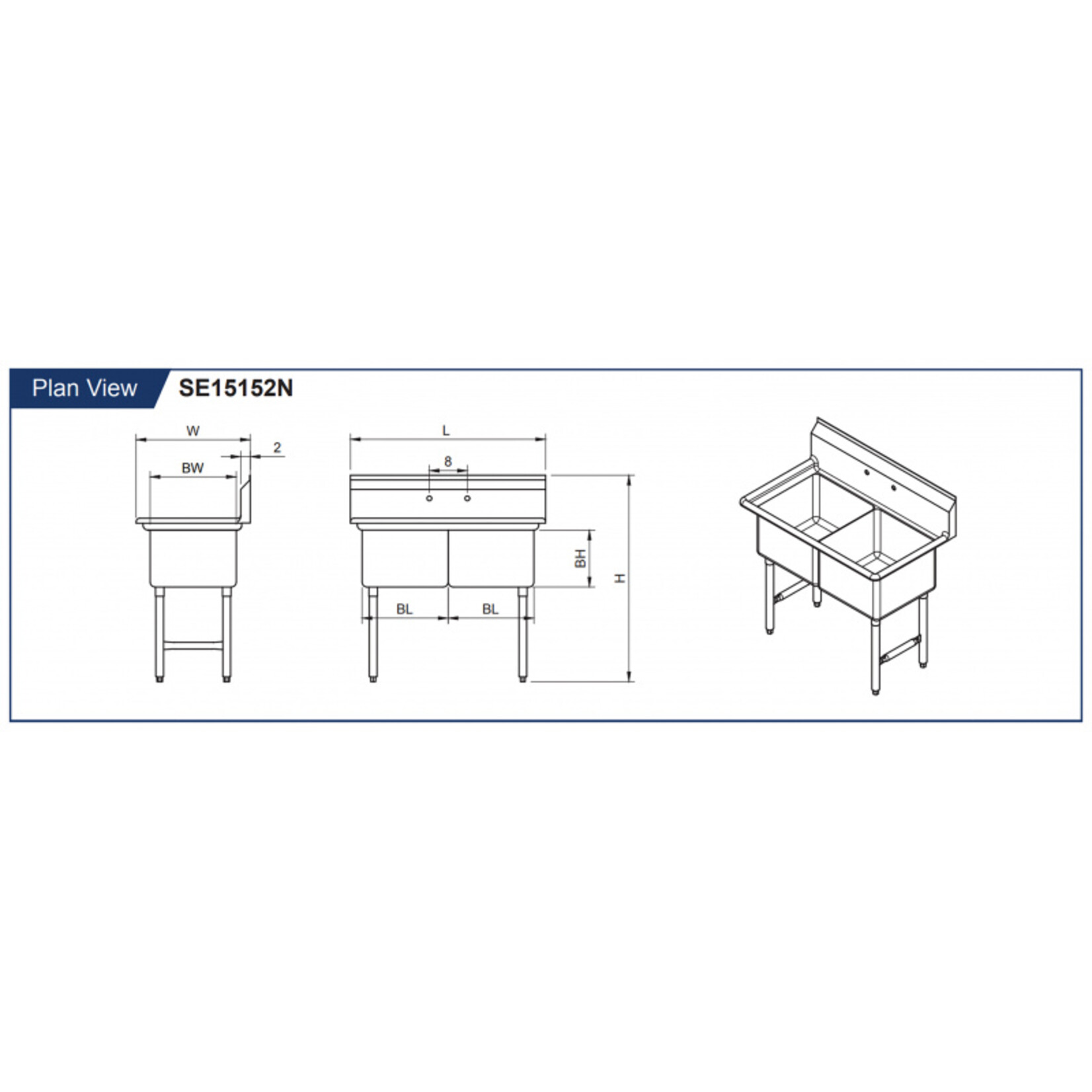 GSW USA GSW - 2 Compartment Sink - No Drain Board