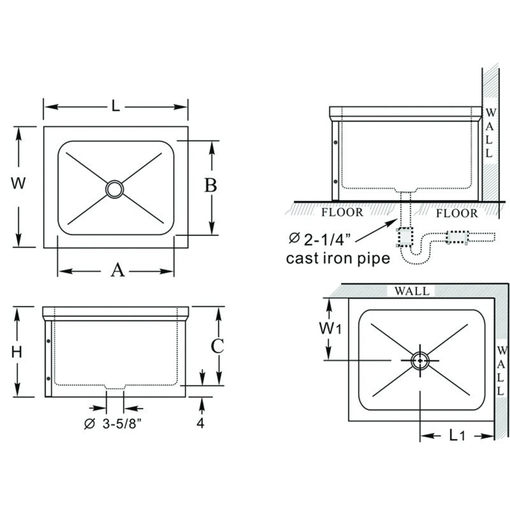 GSW USA GSW - S/S Floor Mop Sink w/ PVC Strainer