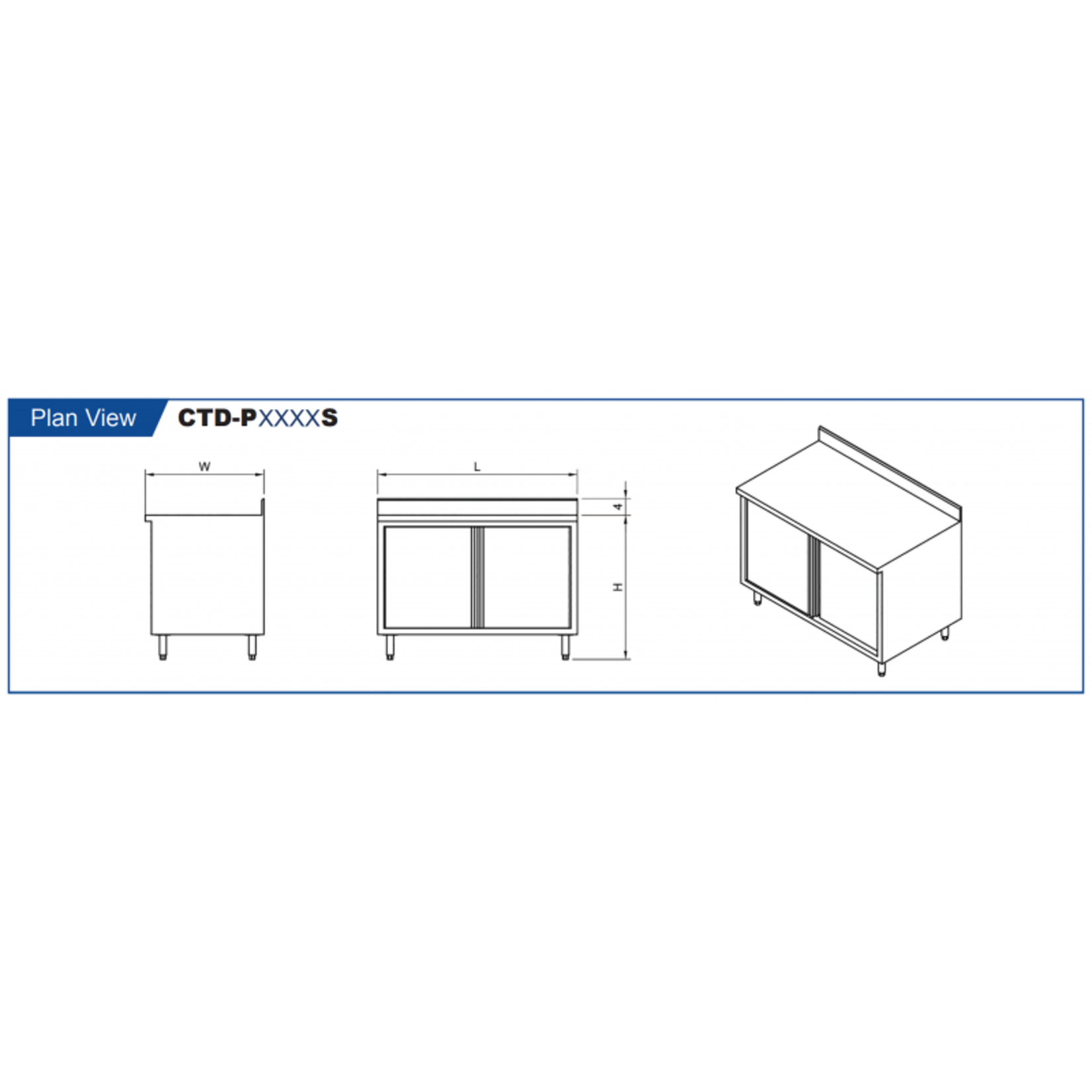 GSW USA GSW - 4" Rear Upturn Enclosed Work Table - Sliding Doors