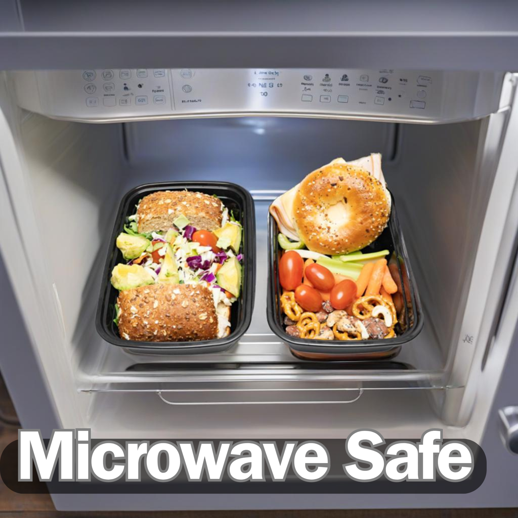 Gladway Gladway - Black Rectangular Microwaveable Shallow Containers with Clear Lid