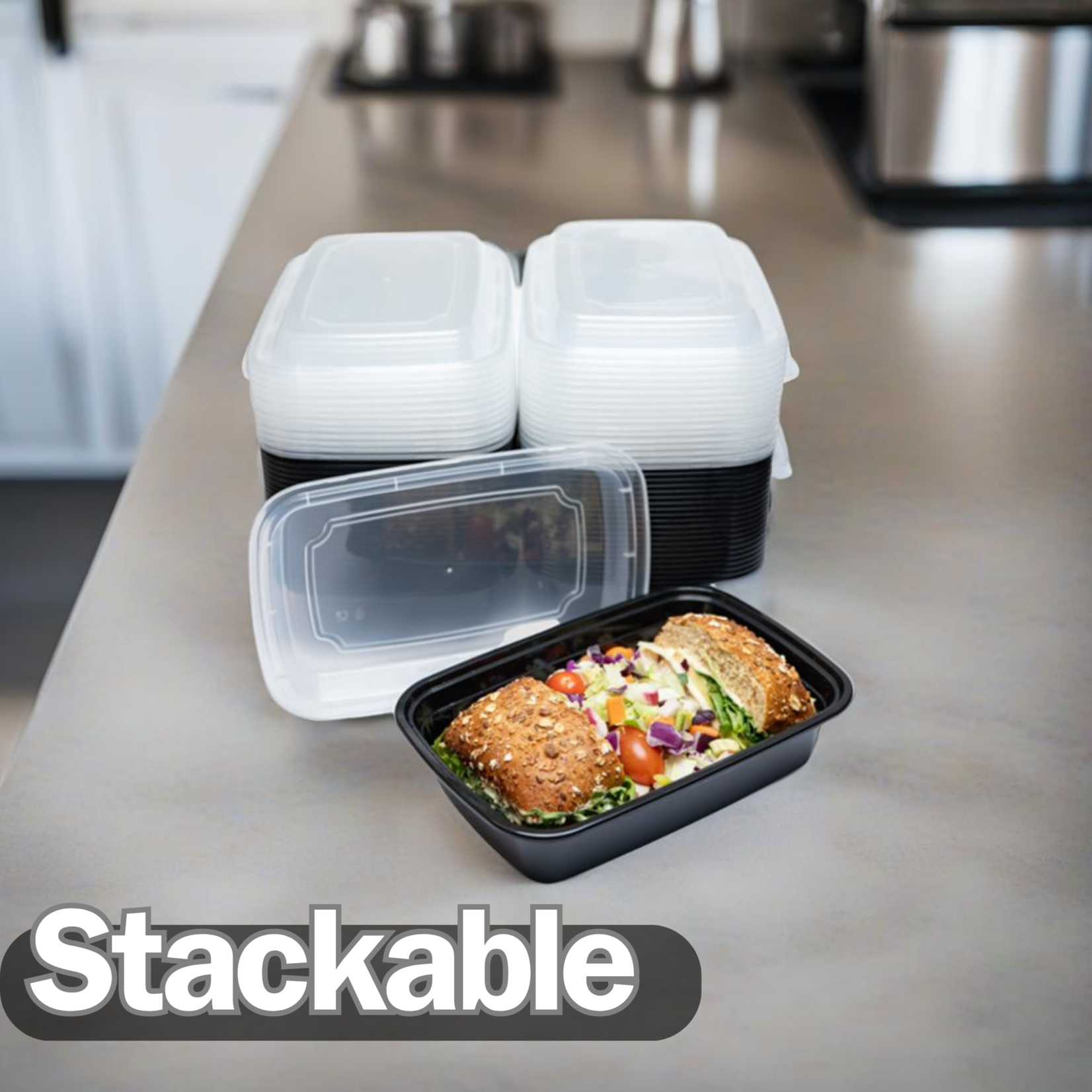 Gladway Gladway - Black Rectangular Microwaveable Shallow Containers with Clear Lid