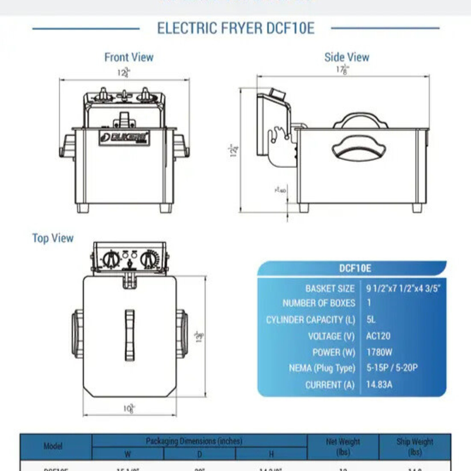 DUKERS DUKERS - 10lb One Basket Electric Countertop Fryer