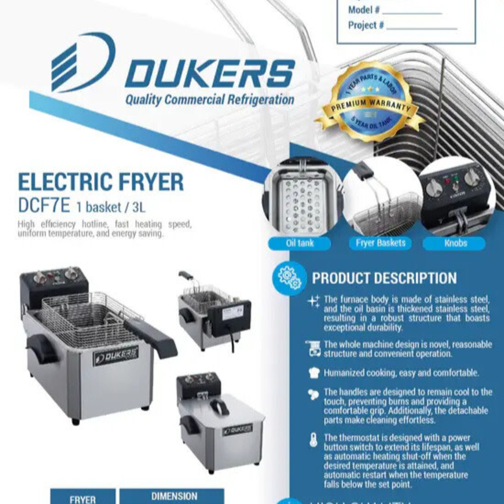 DUKERS DUKERS - 7lb Single Basket Electric Countertop Fryer