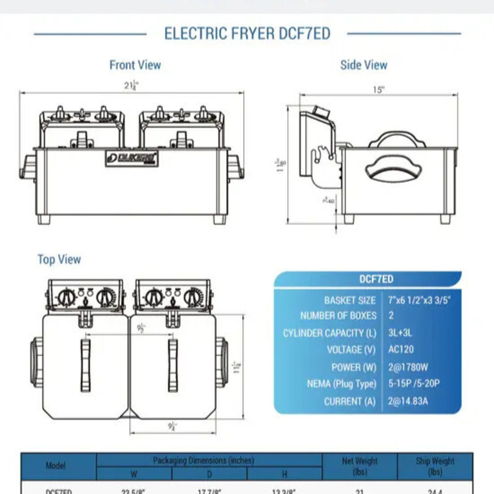 DUKERS DUKERS - 14lb Two Basket Electric Countertop Fryer