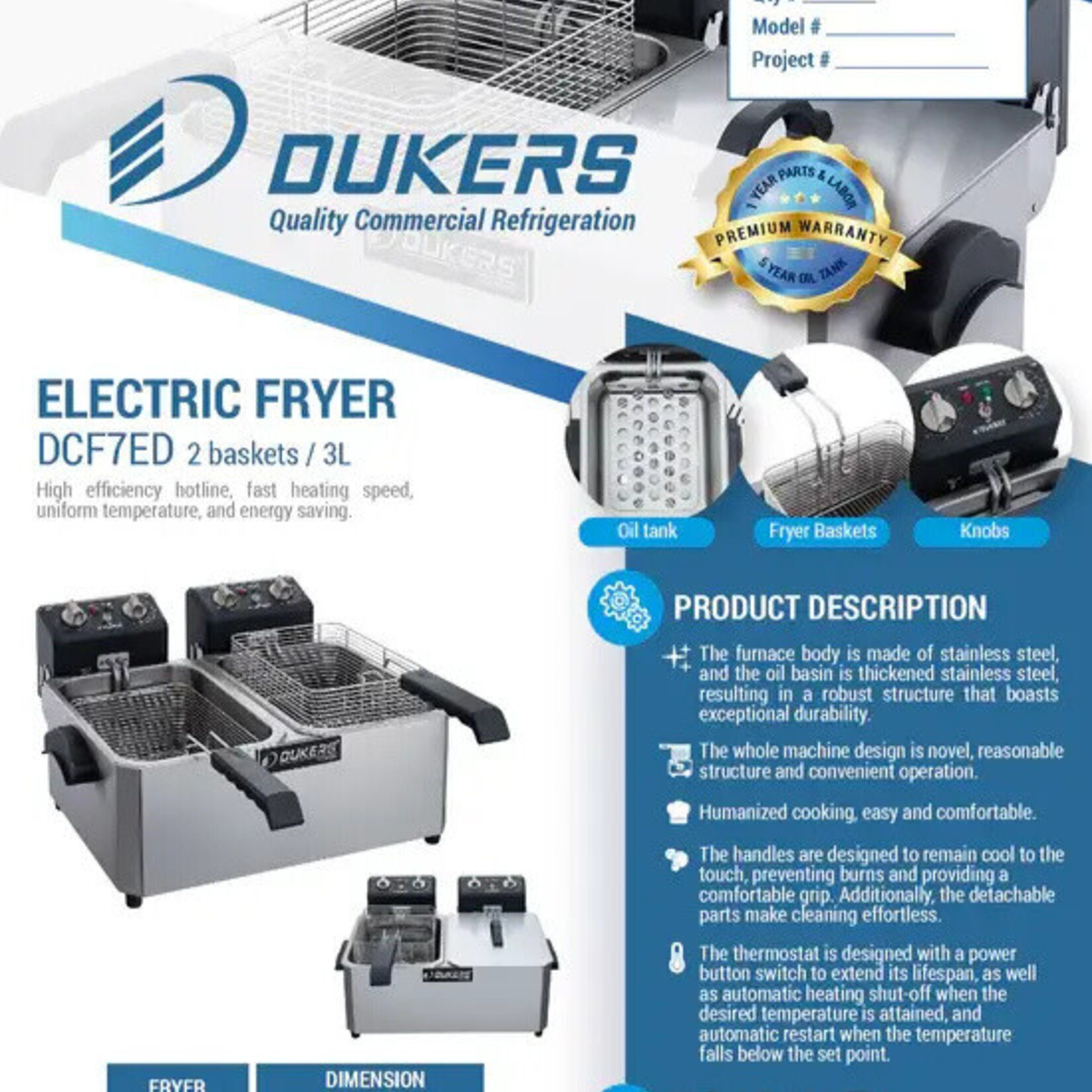 DUKERS DUKERS - 14lb Two Basket Electric Countertop Fryer