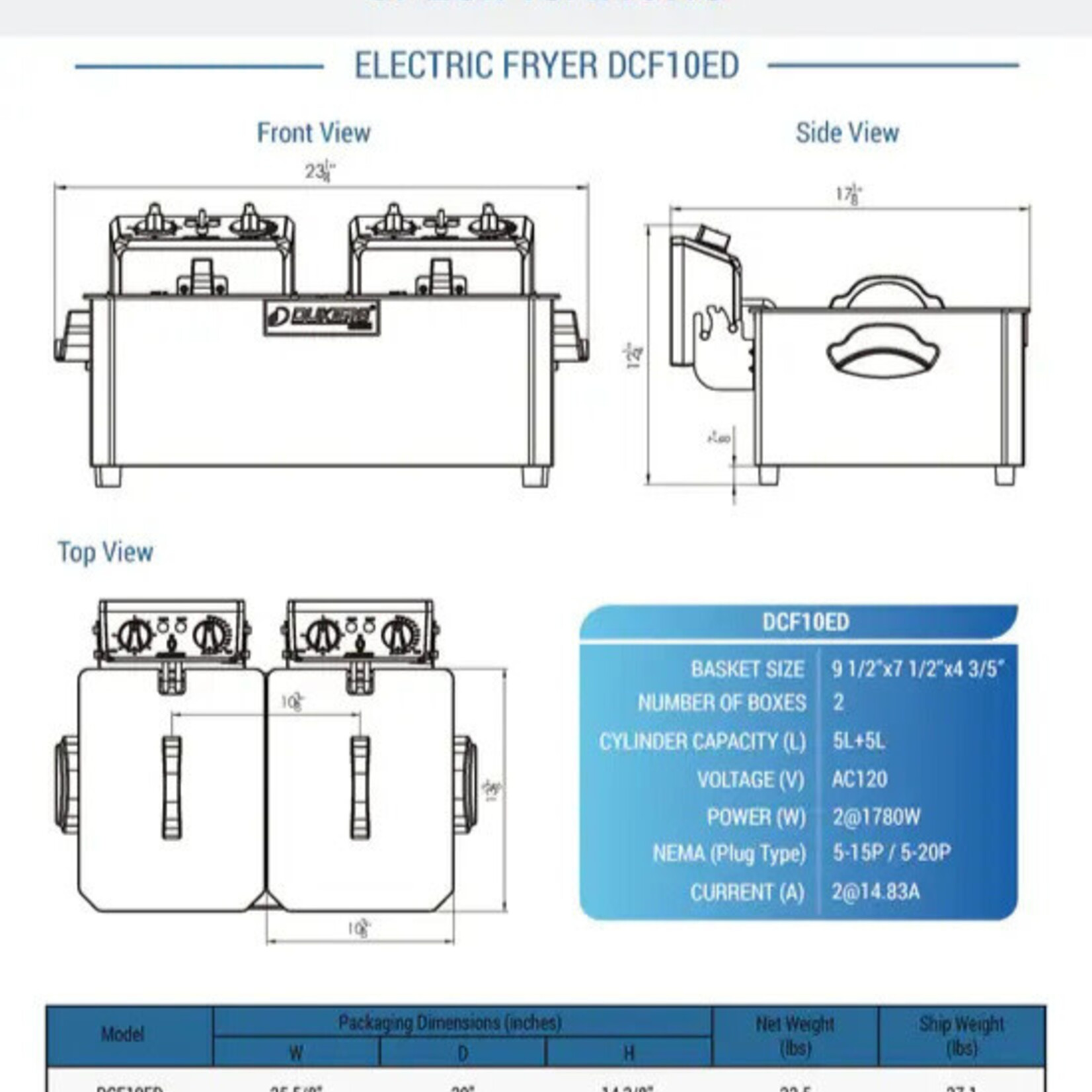 DUKERS DUKERS - 20lb Two Basket Electric Countertop Fryer