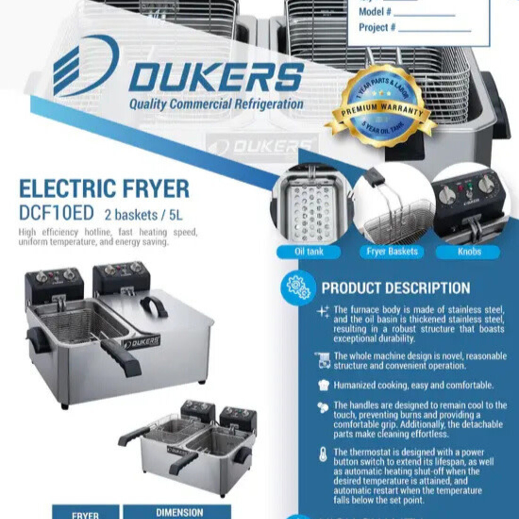 DUKERS DUKERS - 20lb Two Basket Electric Countertop Fryer