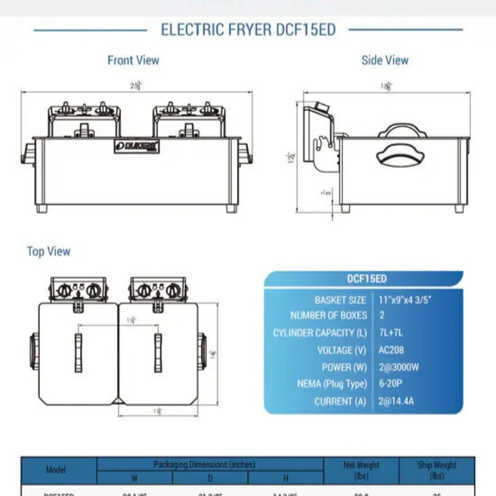 DUKERS DUKERS - 30lb Two Basket Electric Countertop Fryer