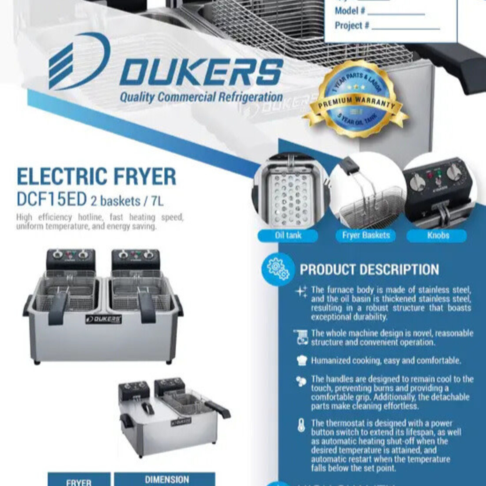 DUKERS DUKERS - 30lb Two Basket Electric Countertop Fryer