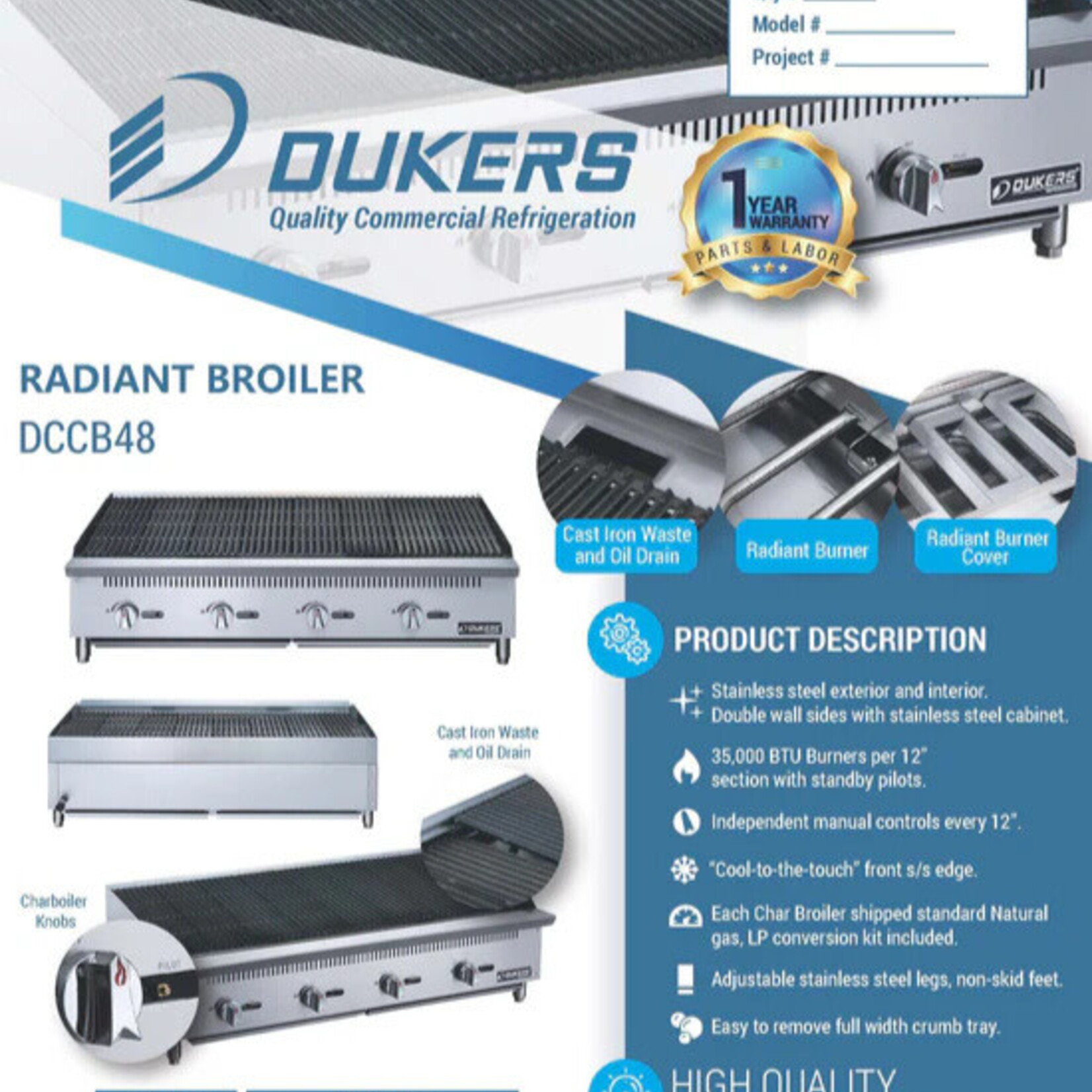 DUKERS DUKERS - 48 in. W Countertop Radiant Boiler
