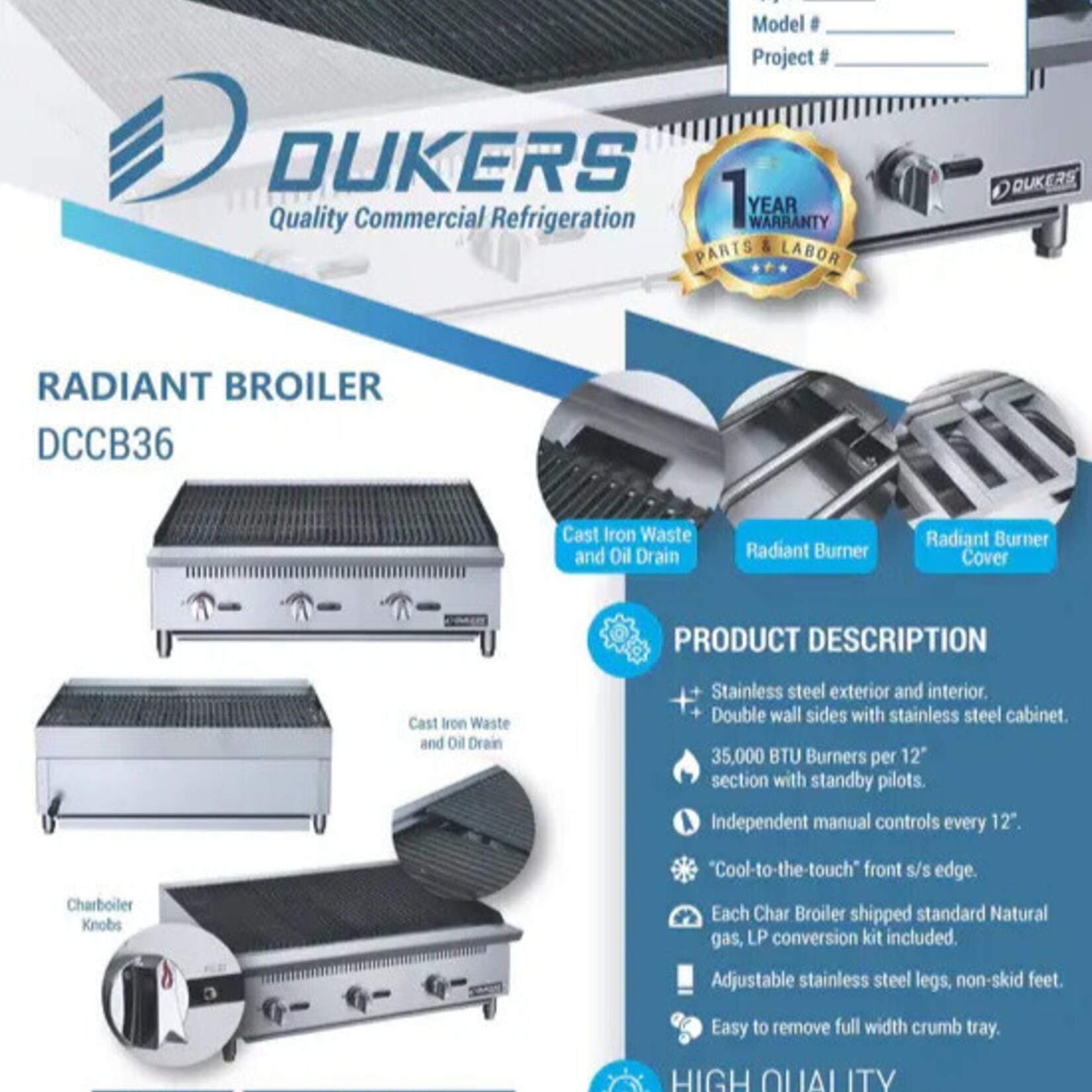 DUKERS DUKERS - 36 in. W Countertop Radiant Boiler