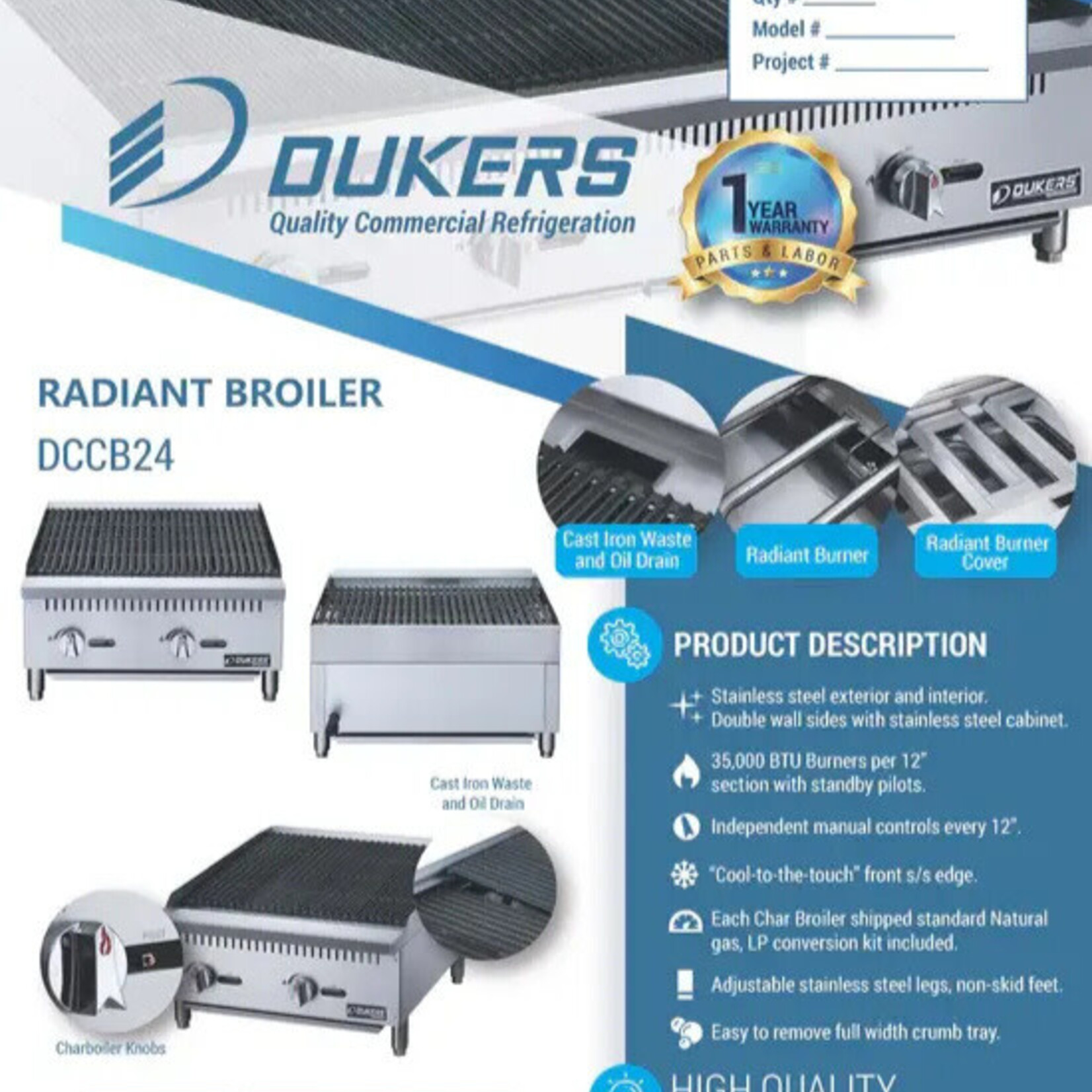 DUKERS DUKERS - 24 in. W Countertop Radiant Boiler