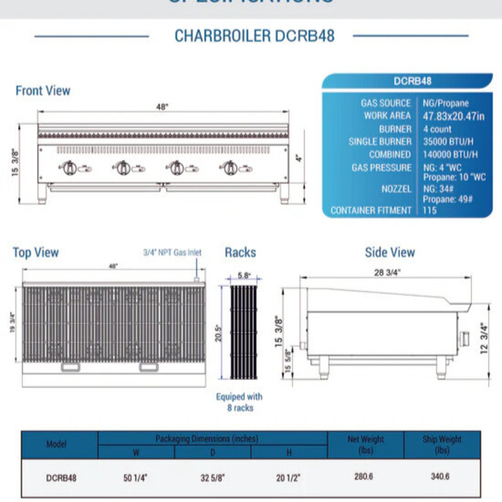 DUKERS DUKERS - 48 in. W Countertop Charbroiler