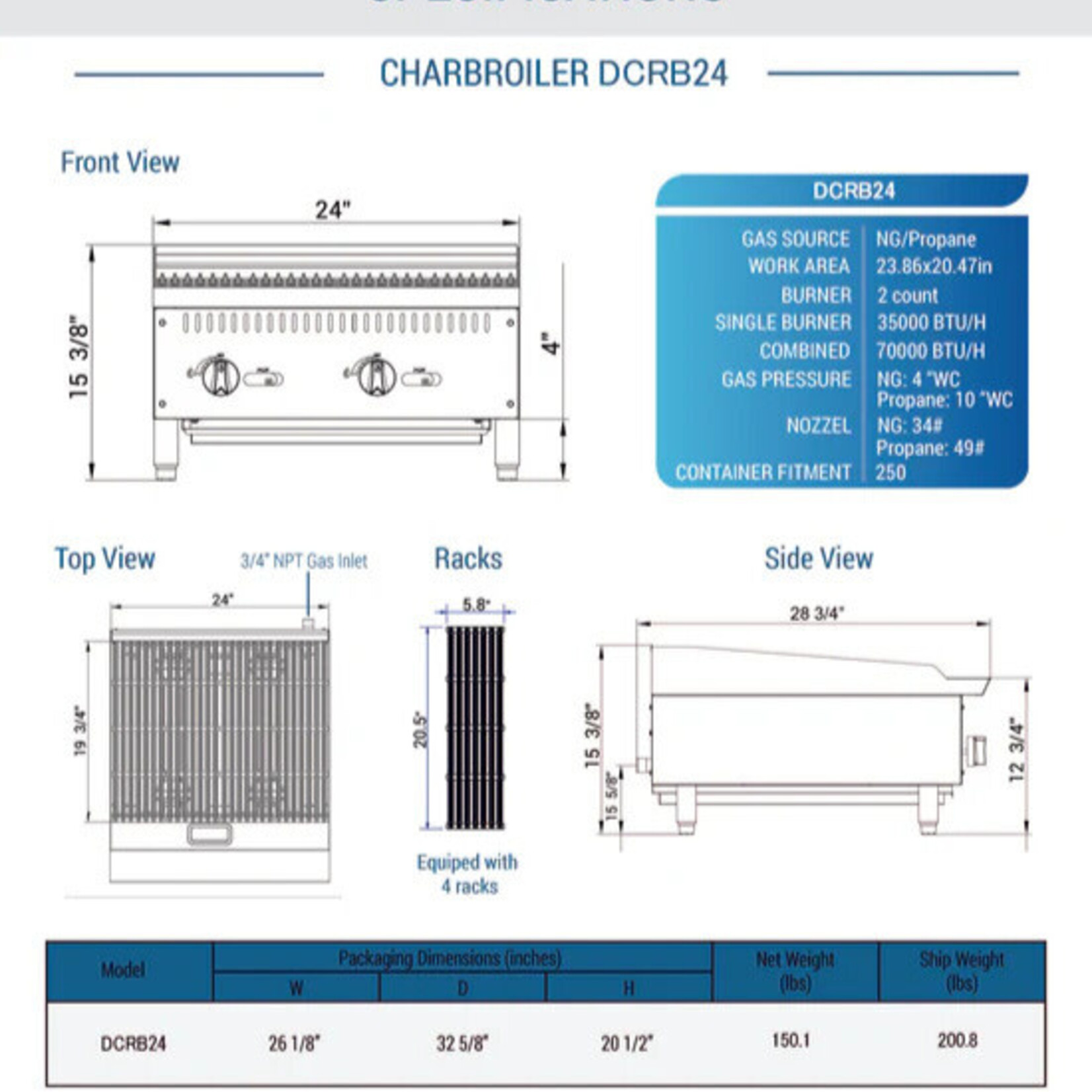 DUKERS DUKERS - 24 in. W Countertop Charbroiler