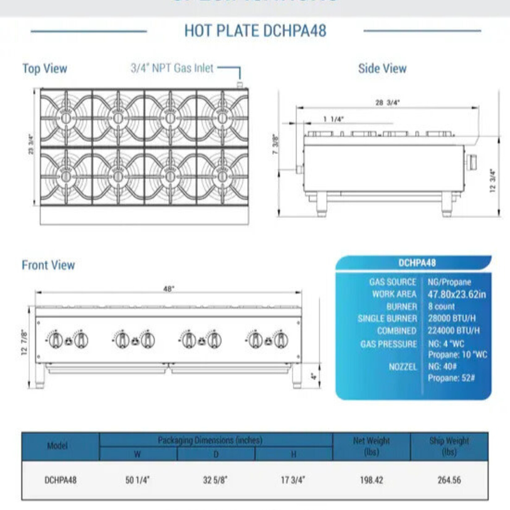 DUKERS DUKERS - Hot Plate with 8 Burners