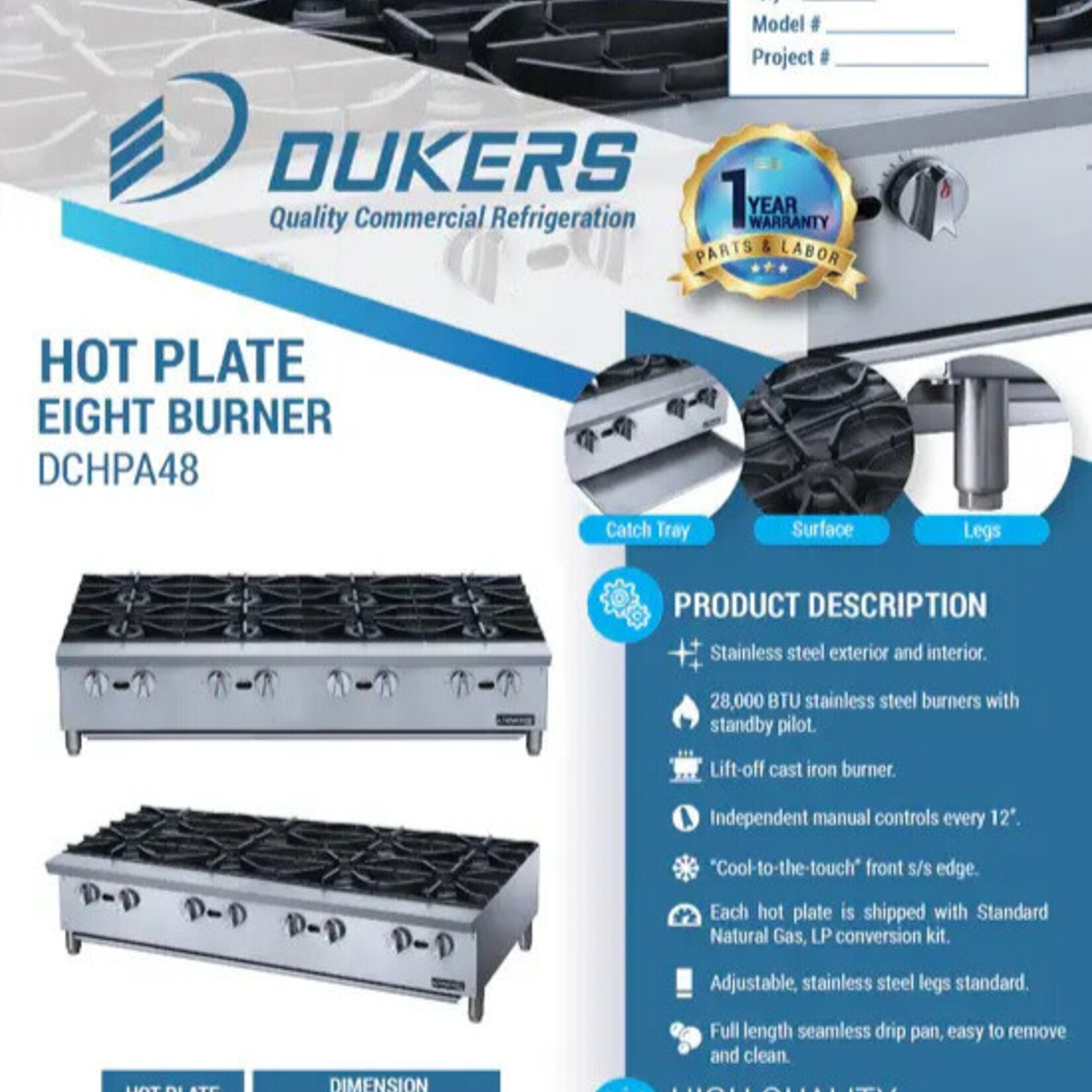 DUKERS DUKERS - Hot Plate with 8 Burners