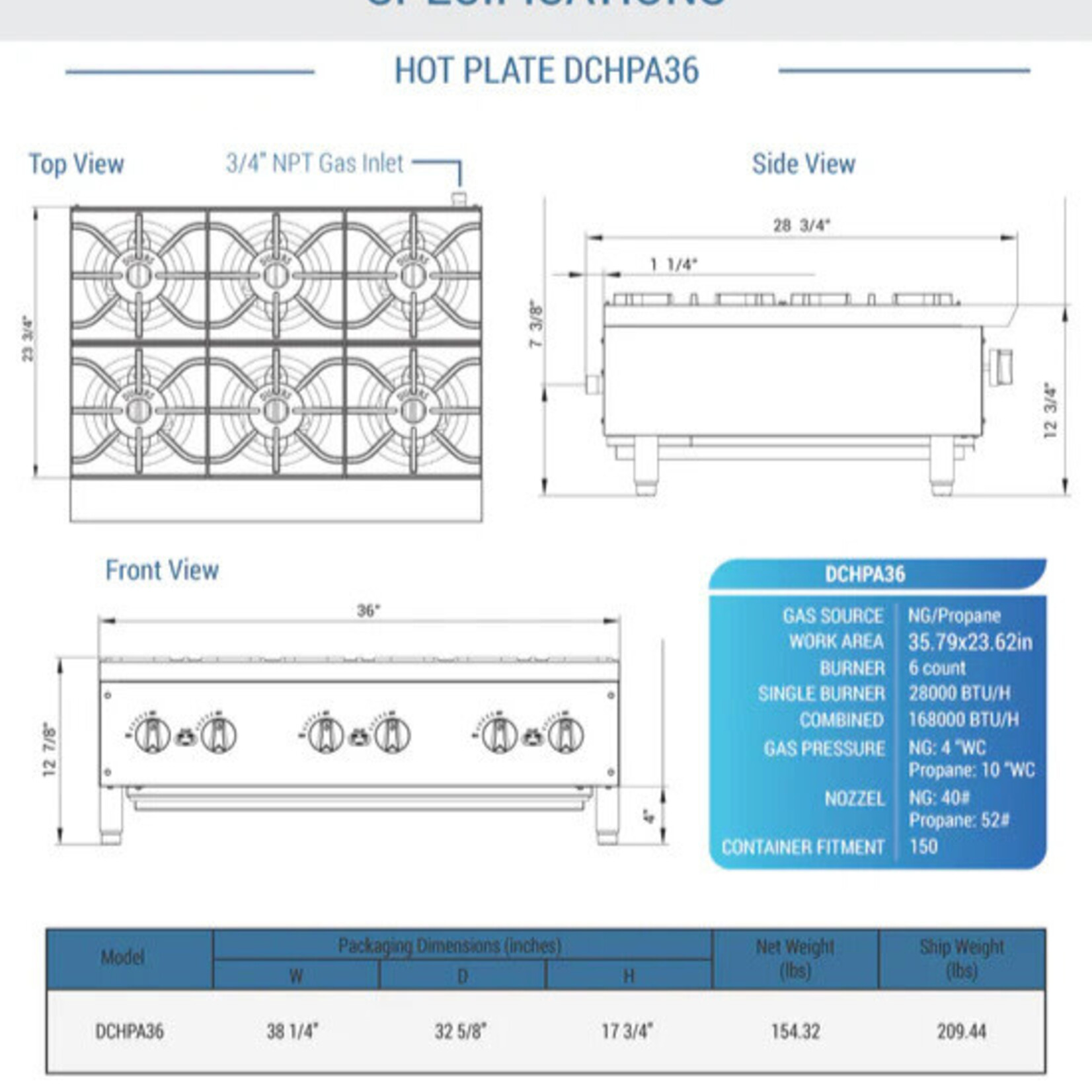 DUKERS DUKERS - Hot Plate with 6 Burners