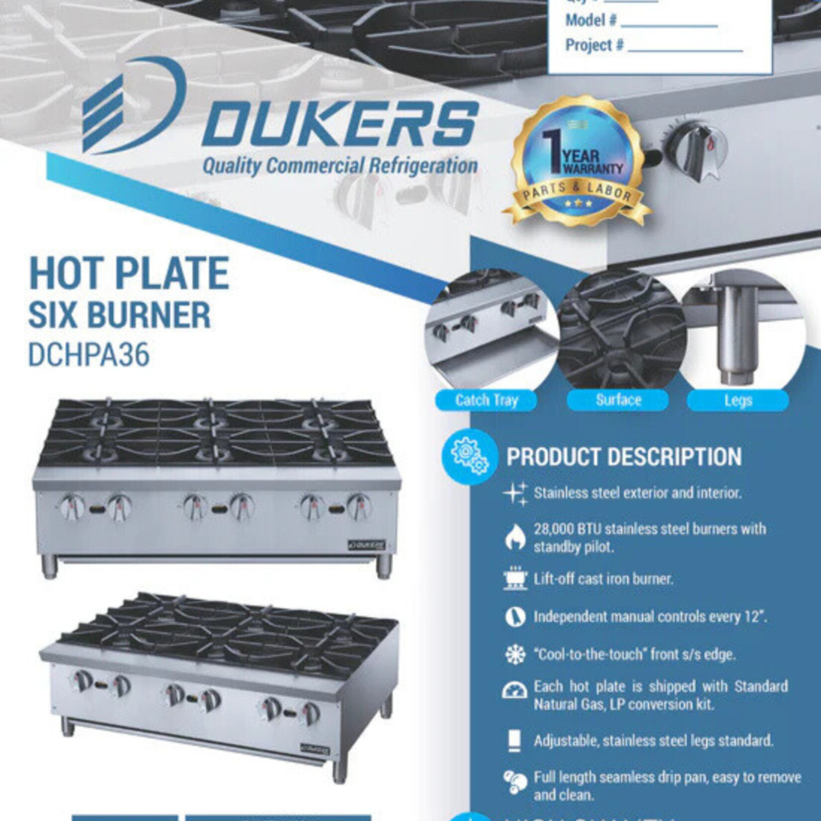 DUKERS DUKERS - Hot Plate with 6 Burners