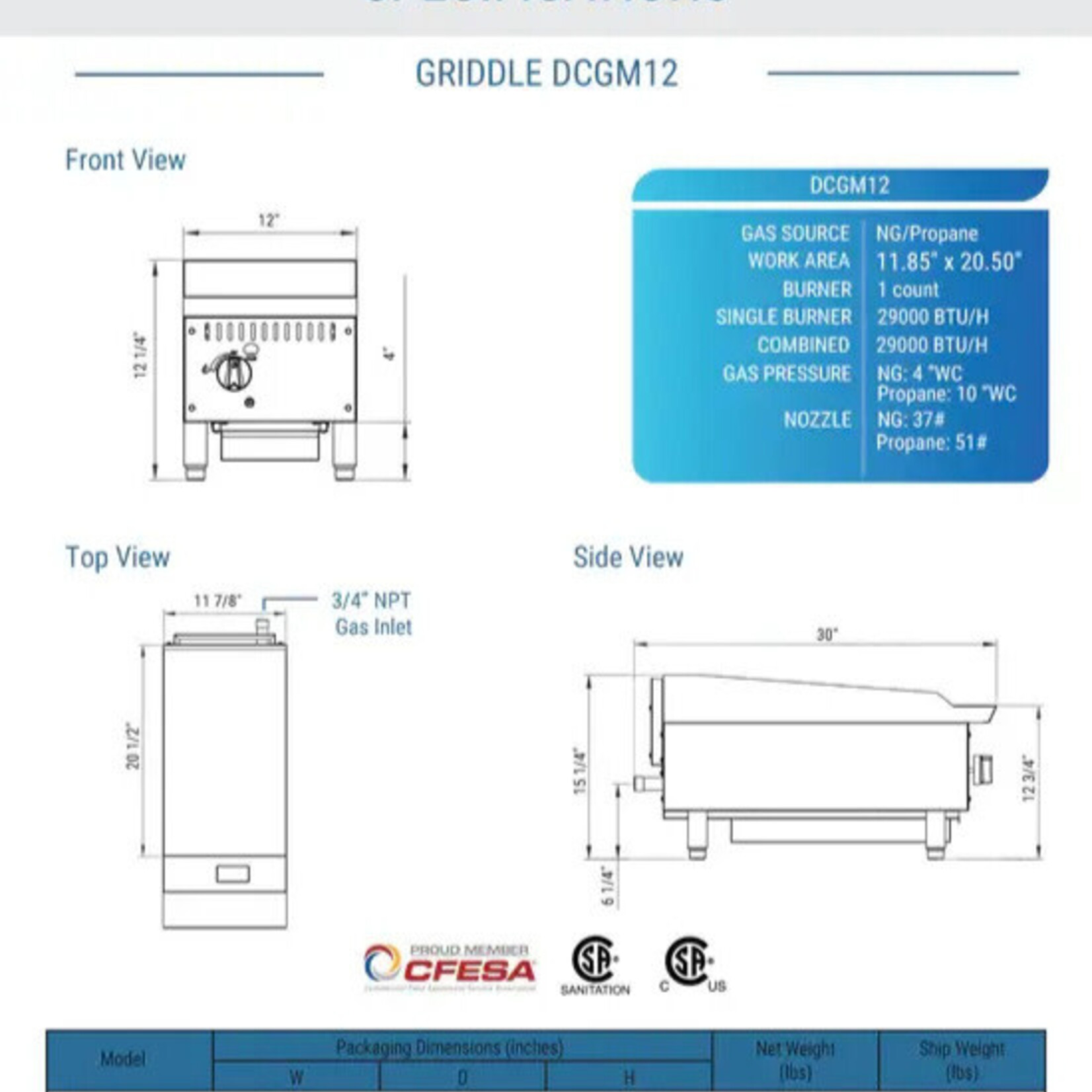 DUKERS DUKERS - 12 in. W Griddle with 1 Burners