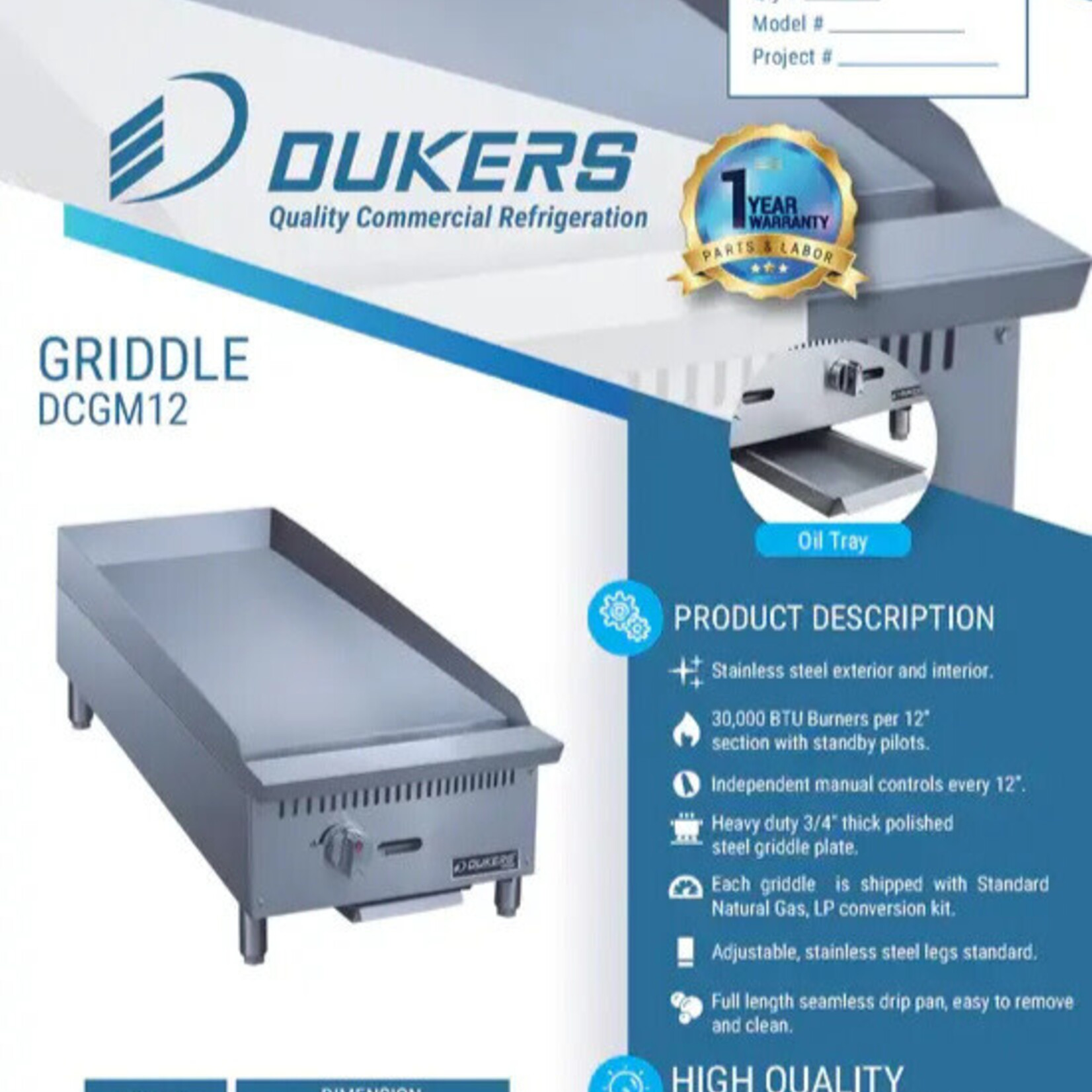 DUKERS DUKERS - 12 in. W Griddle with 1 Burners