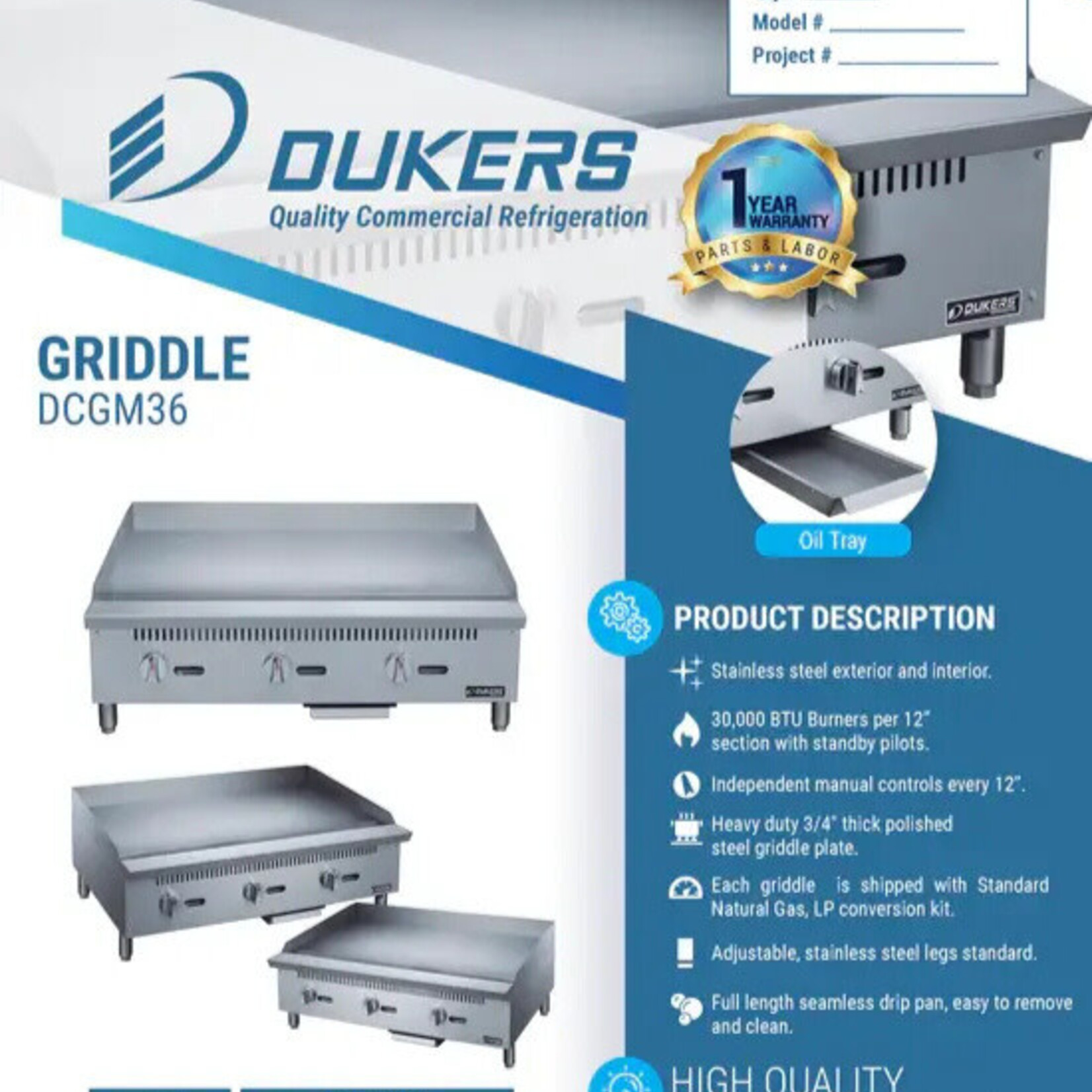 DUKERS DUKERS - 36 in. W Griddle with 3 Burners