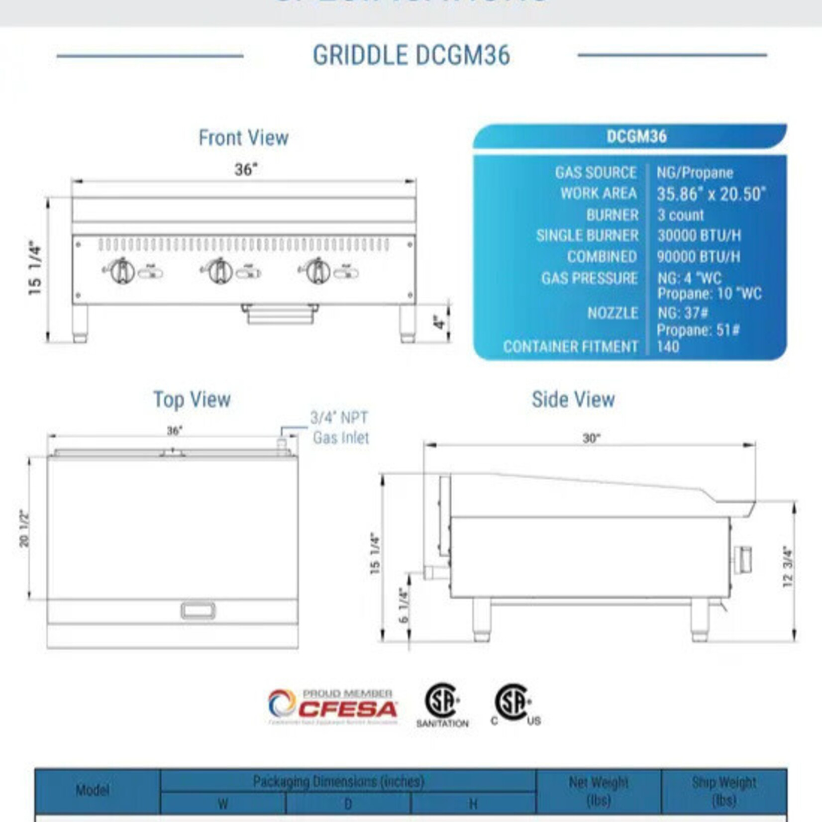 DUKERS DUKERS - 36 in. W Griddle with 3 Burners