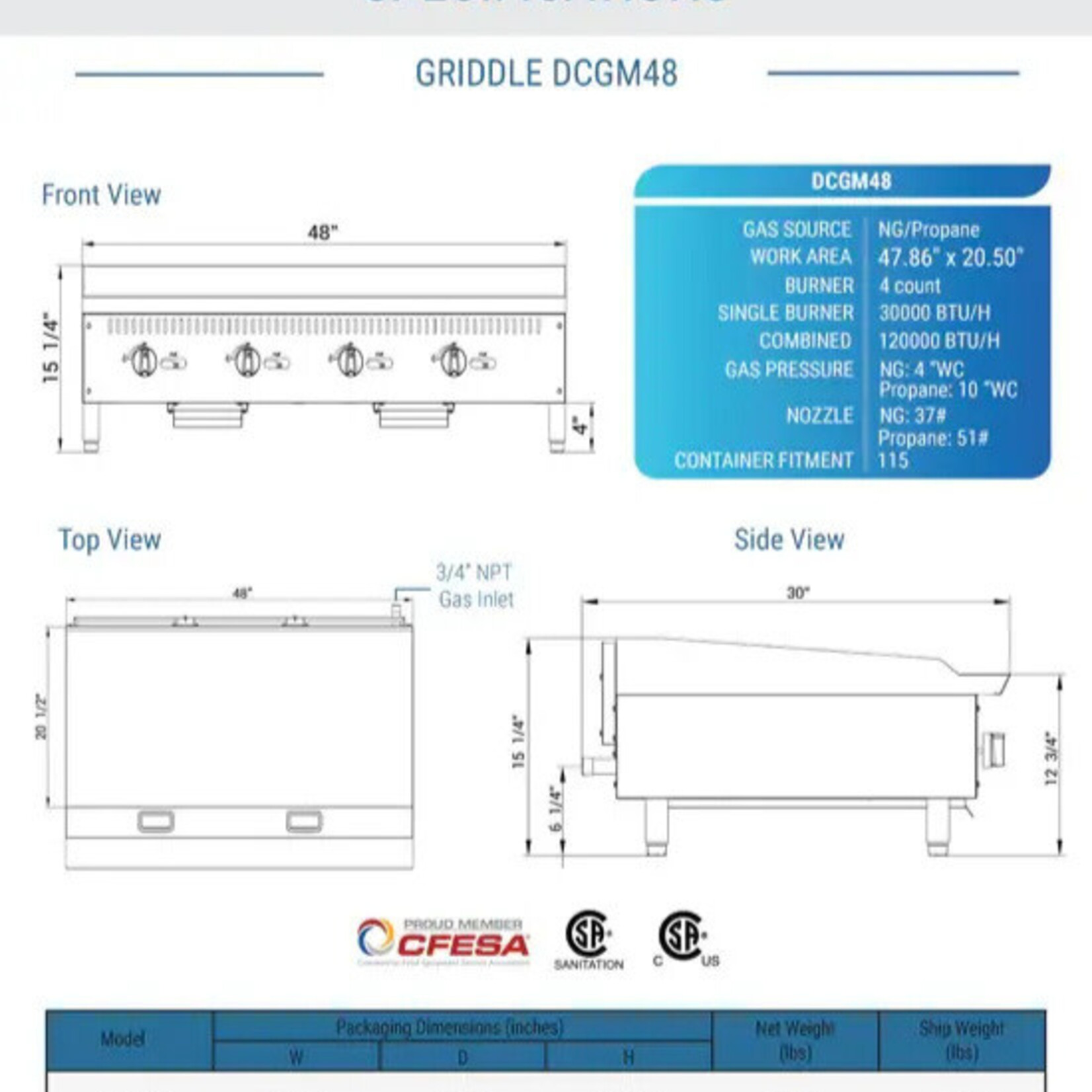 DUKERS DUKERS - 48 in. W Griddle with 4 Burners