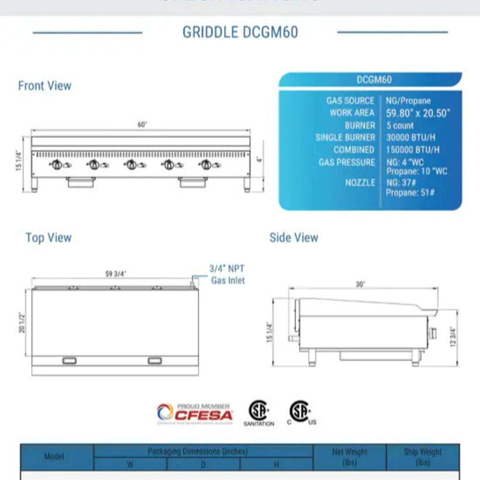 DUKERS DUKERS - 60 in. W Griddle with 5 Burners