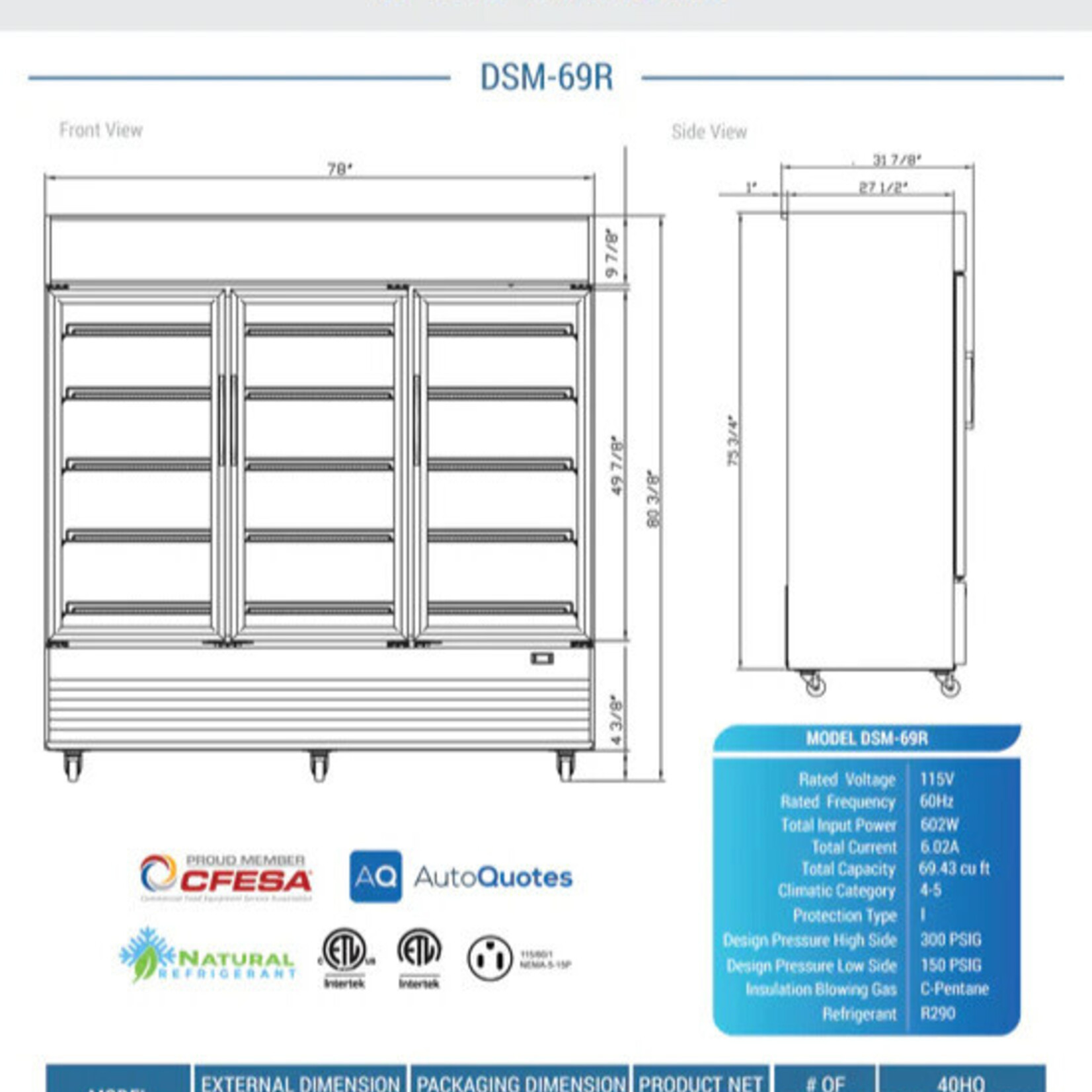 DUKERS DUKERS - 3-Door Merchandiser Refrigerator Glass Swing
