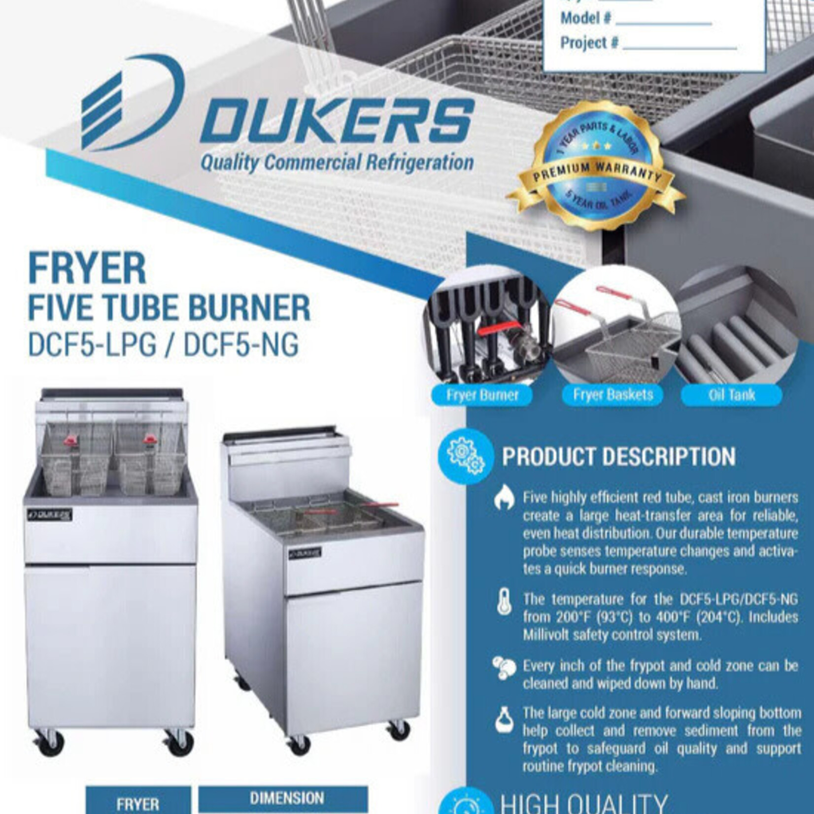 DUKERS DUKERS - 5 Tube Burners Liquid Propane Gas Fryer