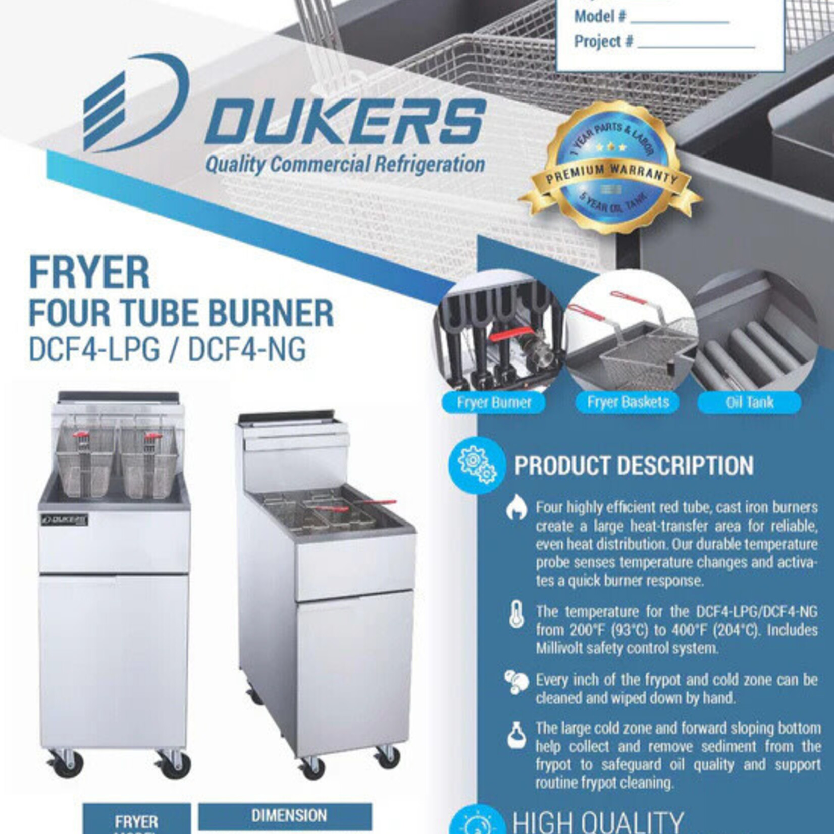 DUKERS DUKERS - 4 Tube Burners Liquid Propane Gas Fryer