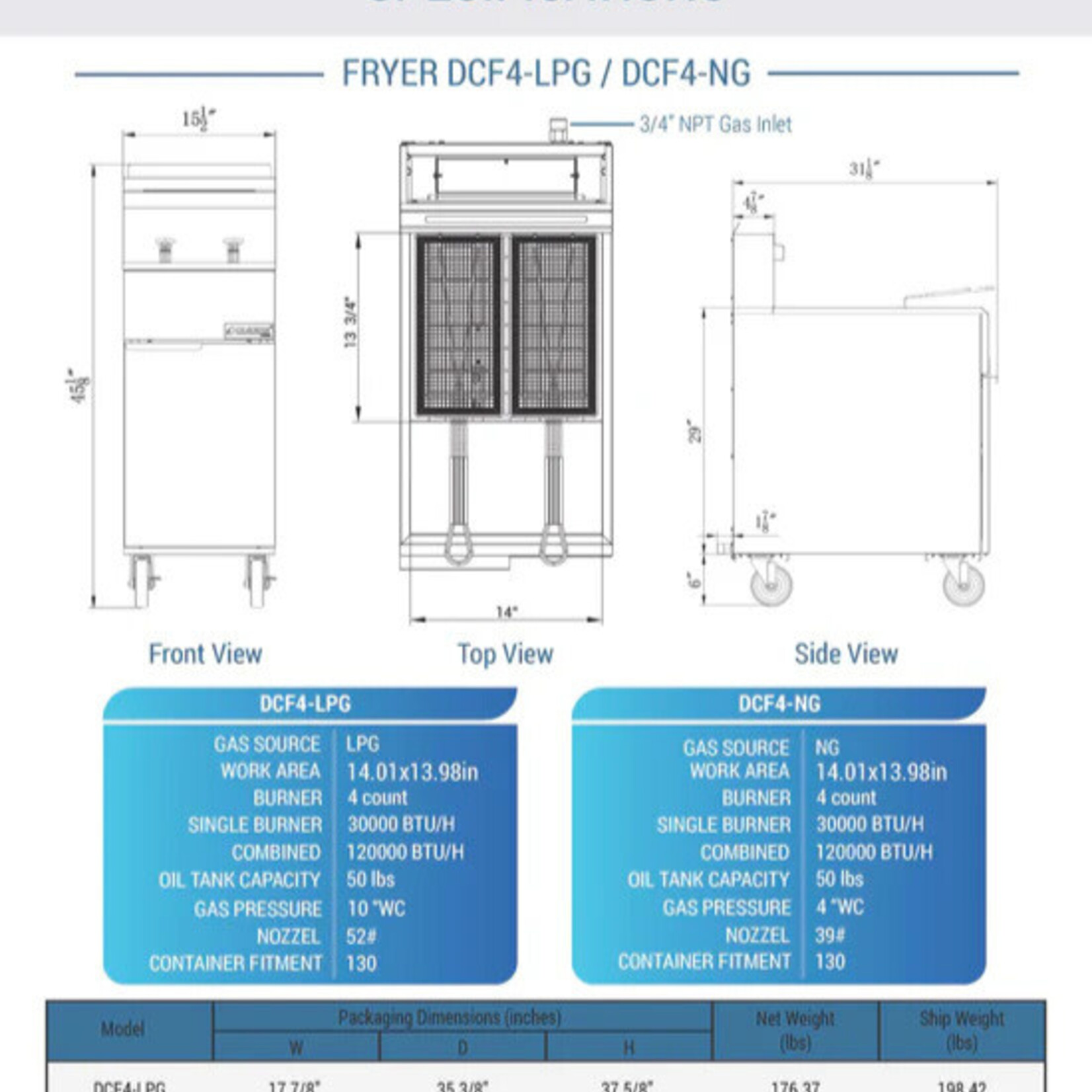 DUKERS DUKERS - 4 Tube Burners Natural Gas Fryer