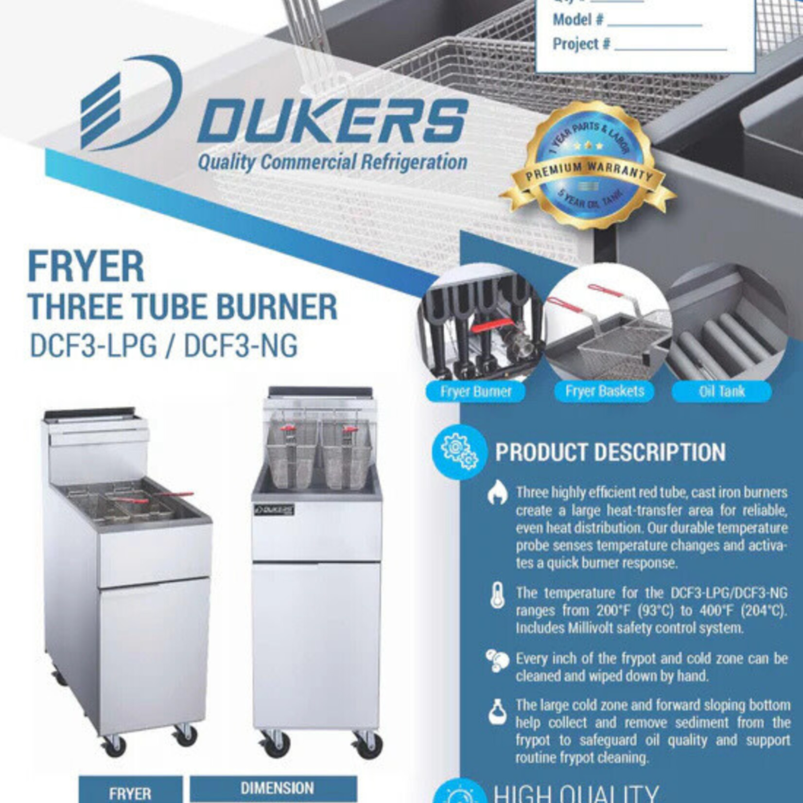 DUKERS DUKERS -  3 Tube Burners Natural gas fryer