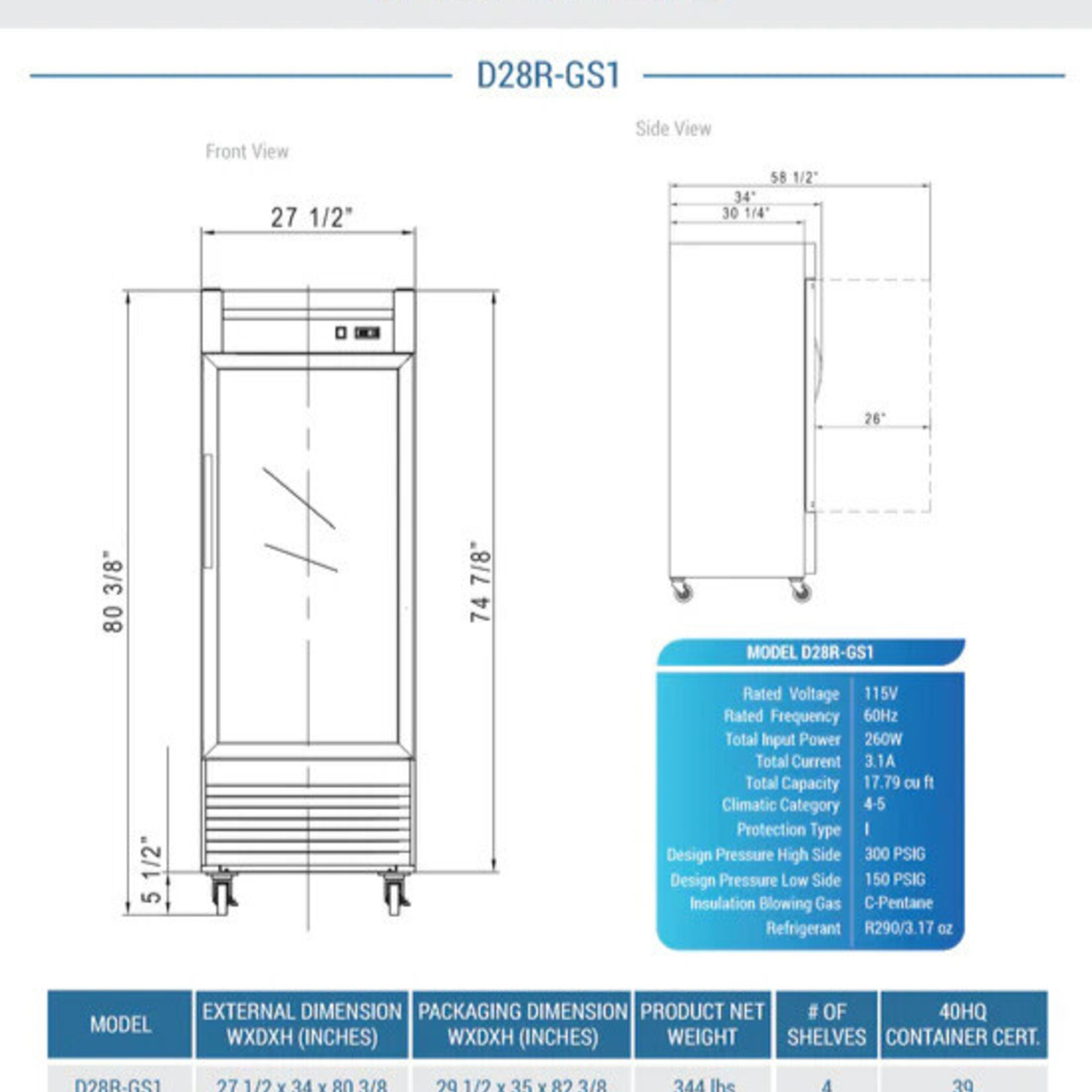 DUKERS DUKERS - Bottom Mount Glass Single Door Commercial Reach-in Refrigerator