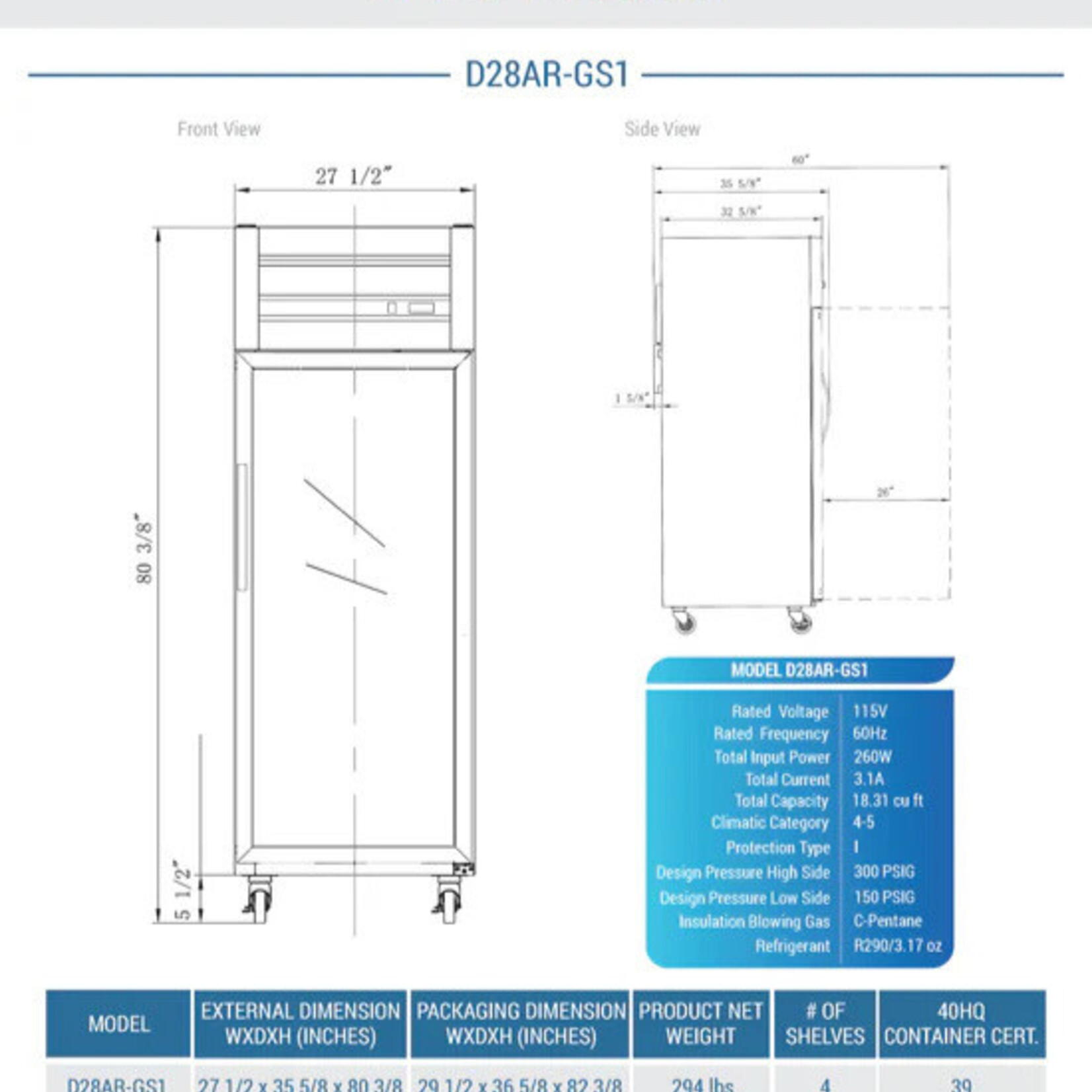 DUKERS DUKERS -  Top Mount Single Glass Door Commercial Reach-in Refrigerator