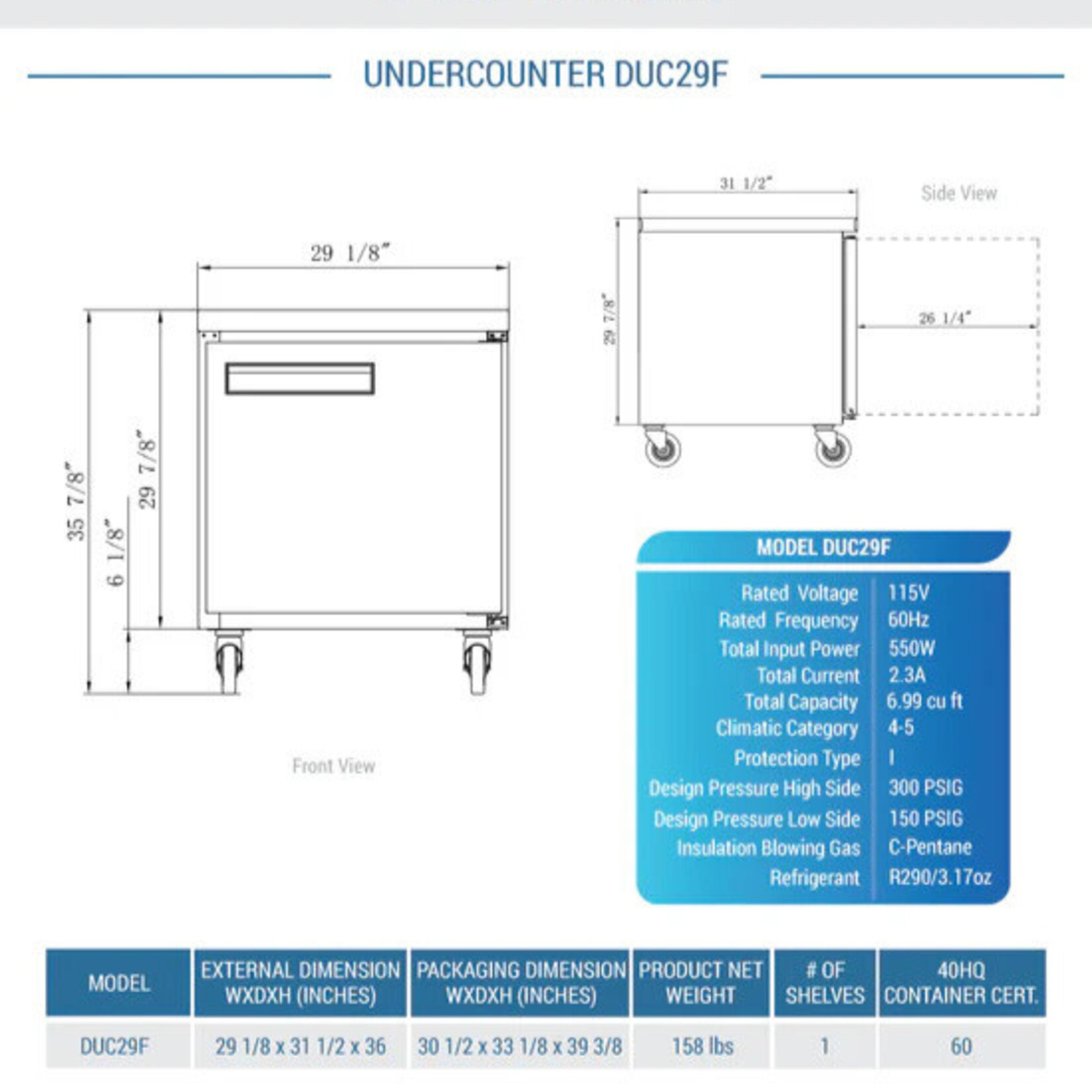 DUKERS DUKERS - Single Door Undercounter Freezer in Stainless Steel