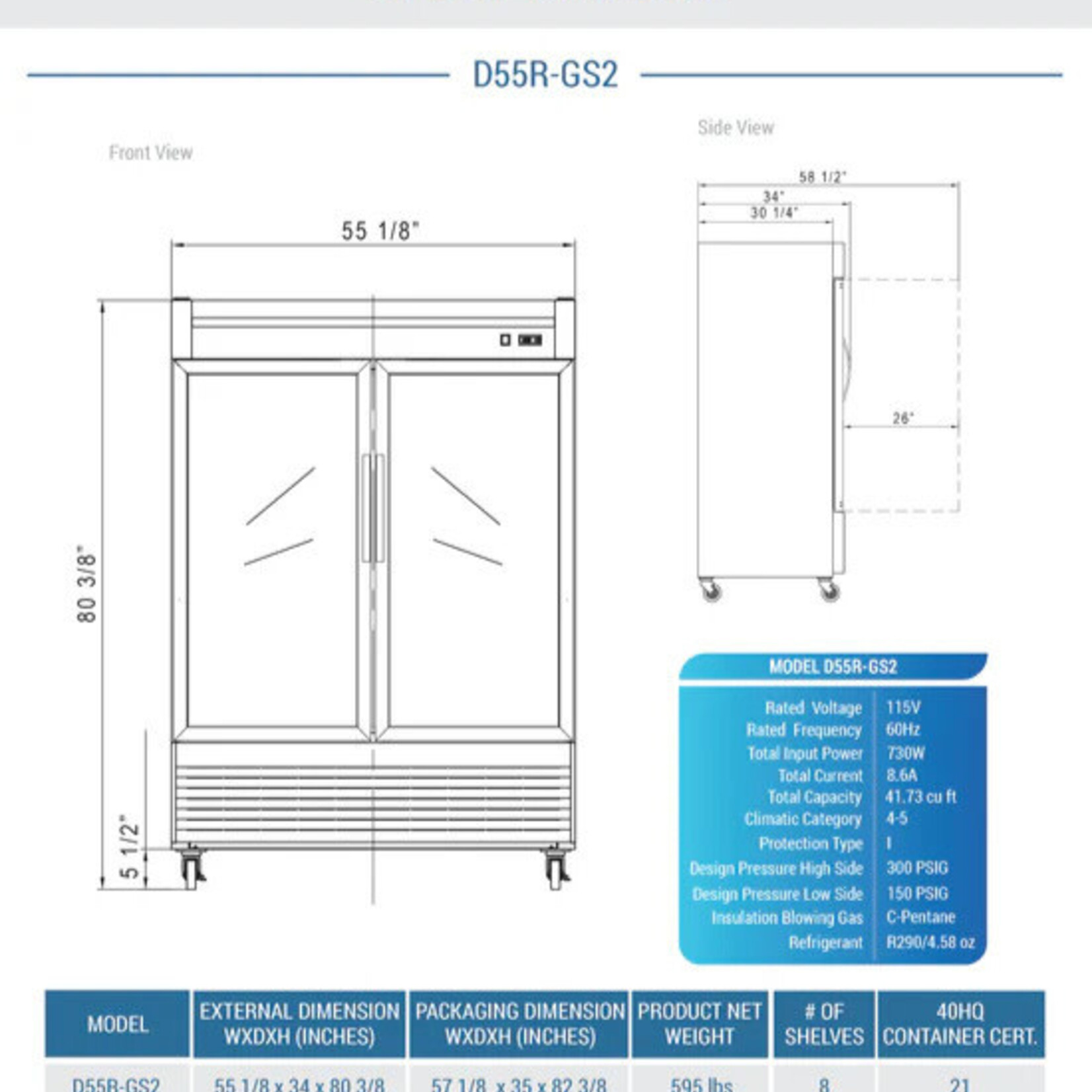 DUKERS DUKERS - 2-Door Bottom Mount Glass Commercial Reach-in Refrigerator