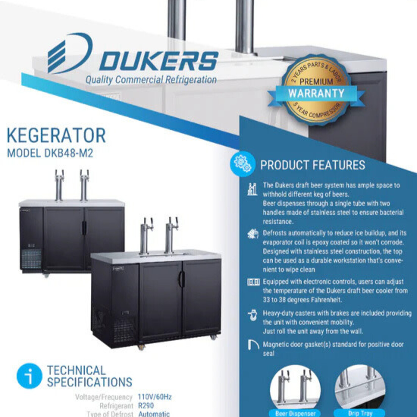 DUKERS DUKERS - 240 lbs Dual Tap Kegerator Beer Dispenser