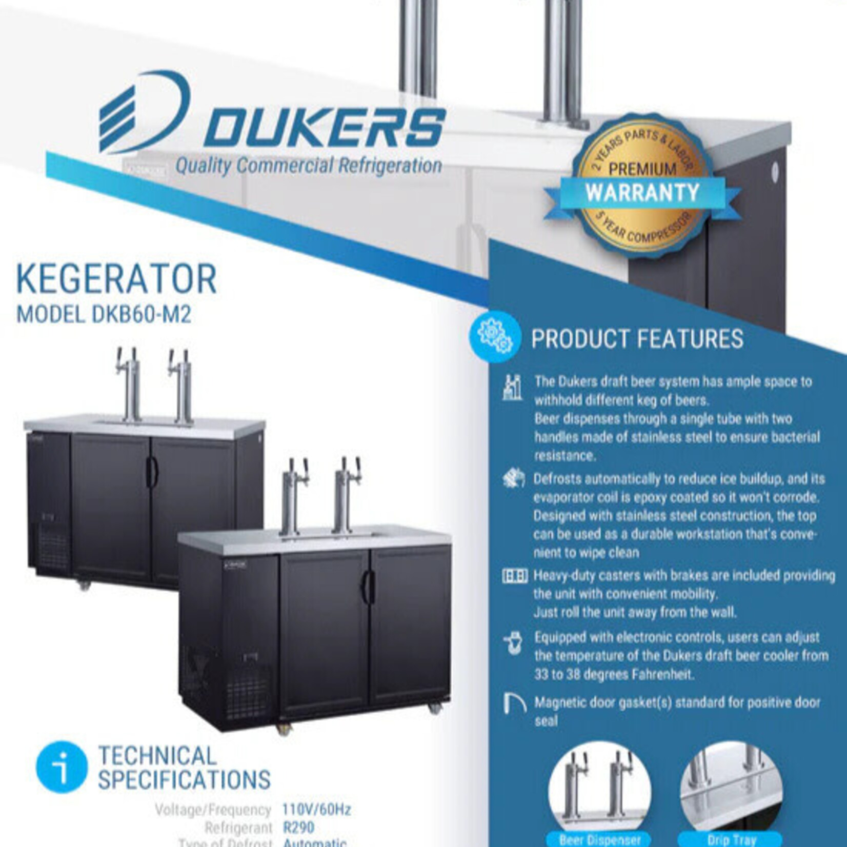 DUKERS DUKERS - 320 lbs Dual Tap Kegerator Beer Dispenser